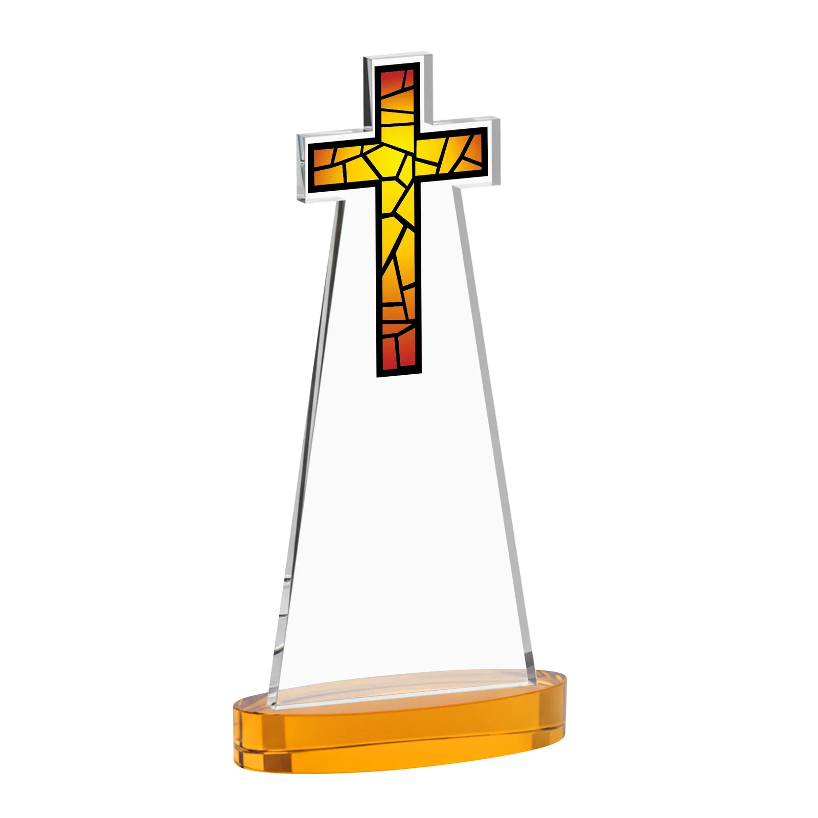 Personalized Starfire Crystal Cut-Out Cross Award on Oval Base, with your logo for volunteer appreciation
