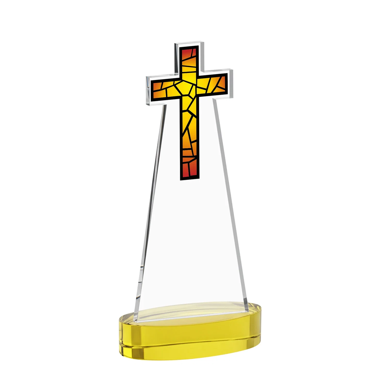 Personalized Starfire Crystal Cut-Out Cross Award on Oval Base, with your logo for dealer and partner awards