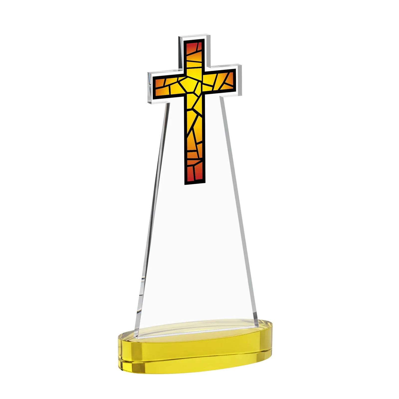 Personalized Starfire Crystal Cut-Out Cross Award on Oval Base, with your logo for company anniversary events