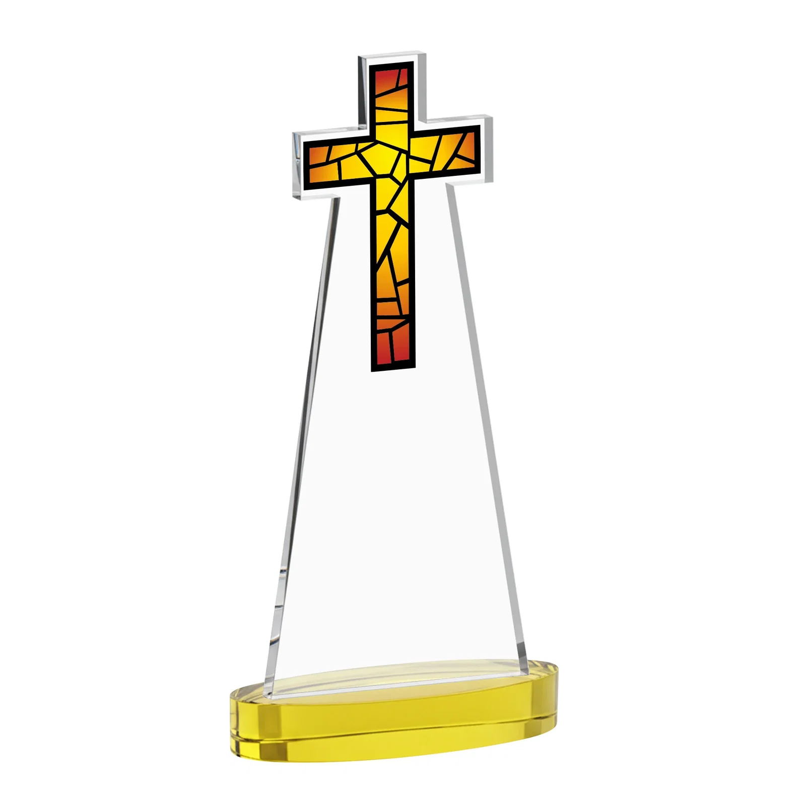 Promotional Starfire Crystal Cut-Out Cross Award on Oval Base, with your logo for employee recognition