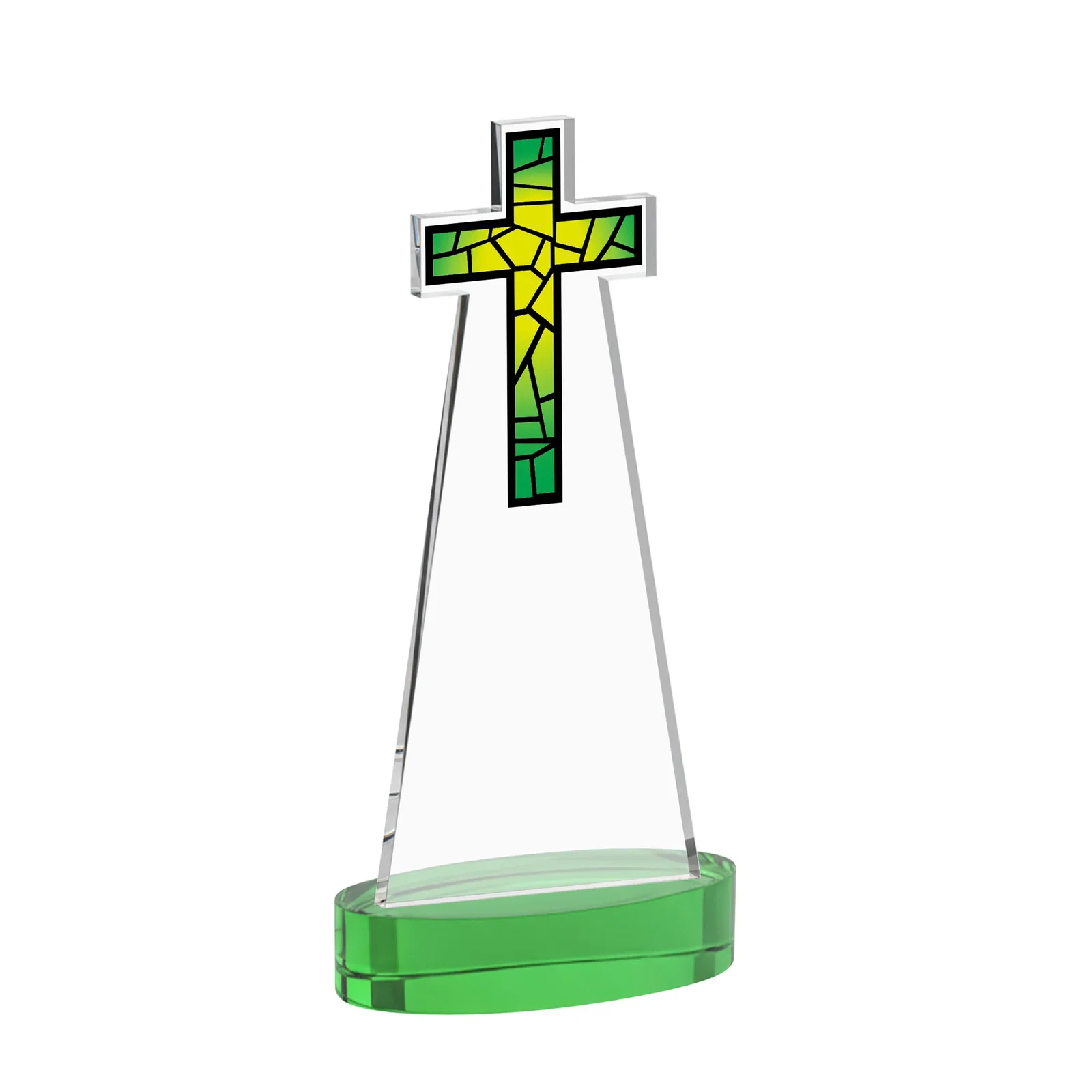 Promotional Starfire Crystal Cut-Out Cross Award on Oval Base, with your logo for corporate award ceremonies