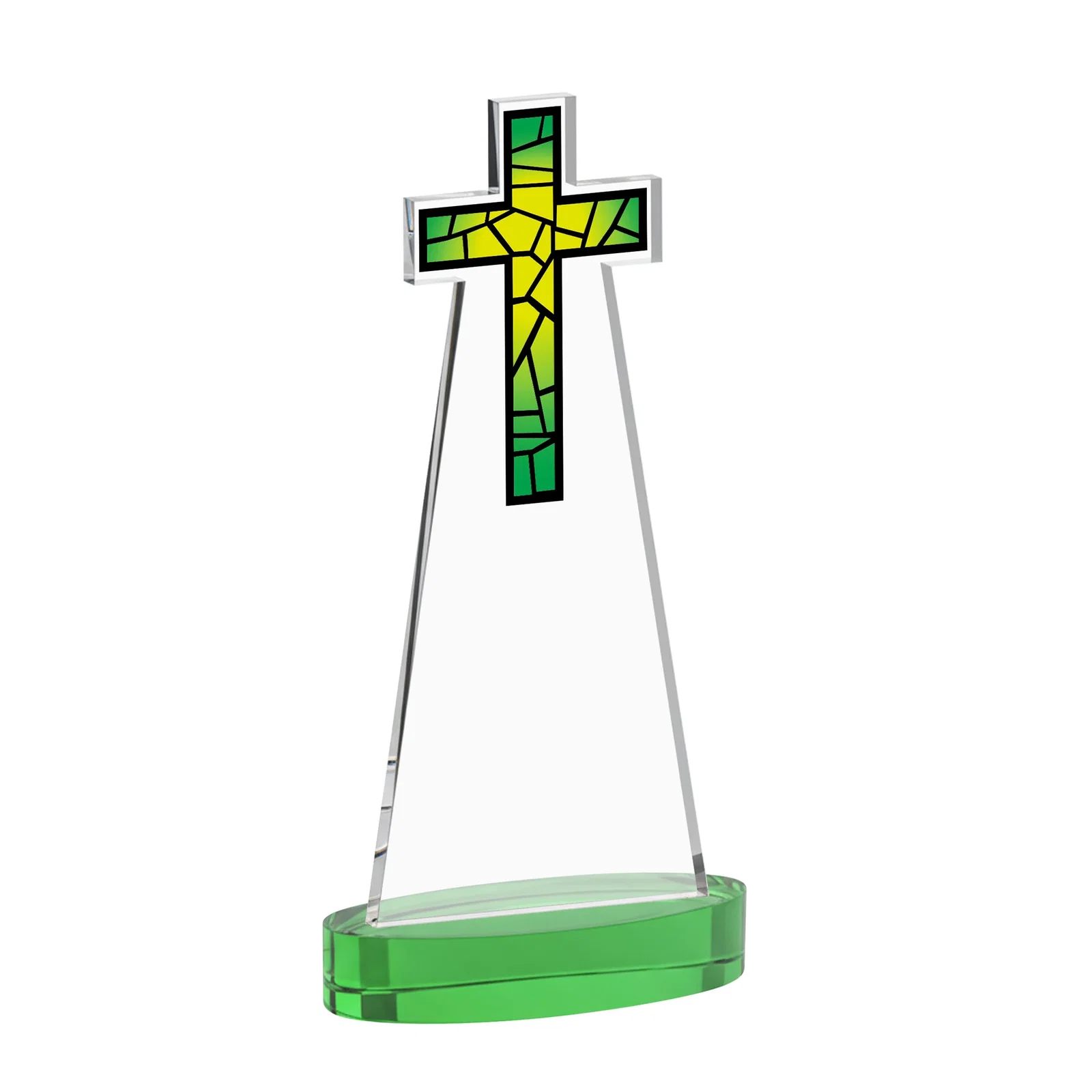 Promotional Starfire Crystal Cut-Out Cross Award on Oval Base, with your logo for service anniversary gifts