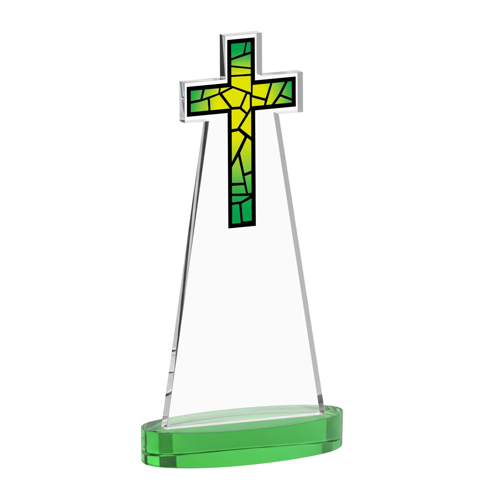 Promotional Starfire Crystal Cut-Out Cross Award on Oval Base, with your logo for sales achievement awards