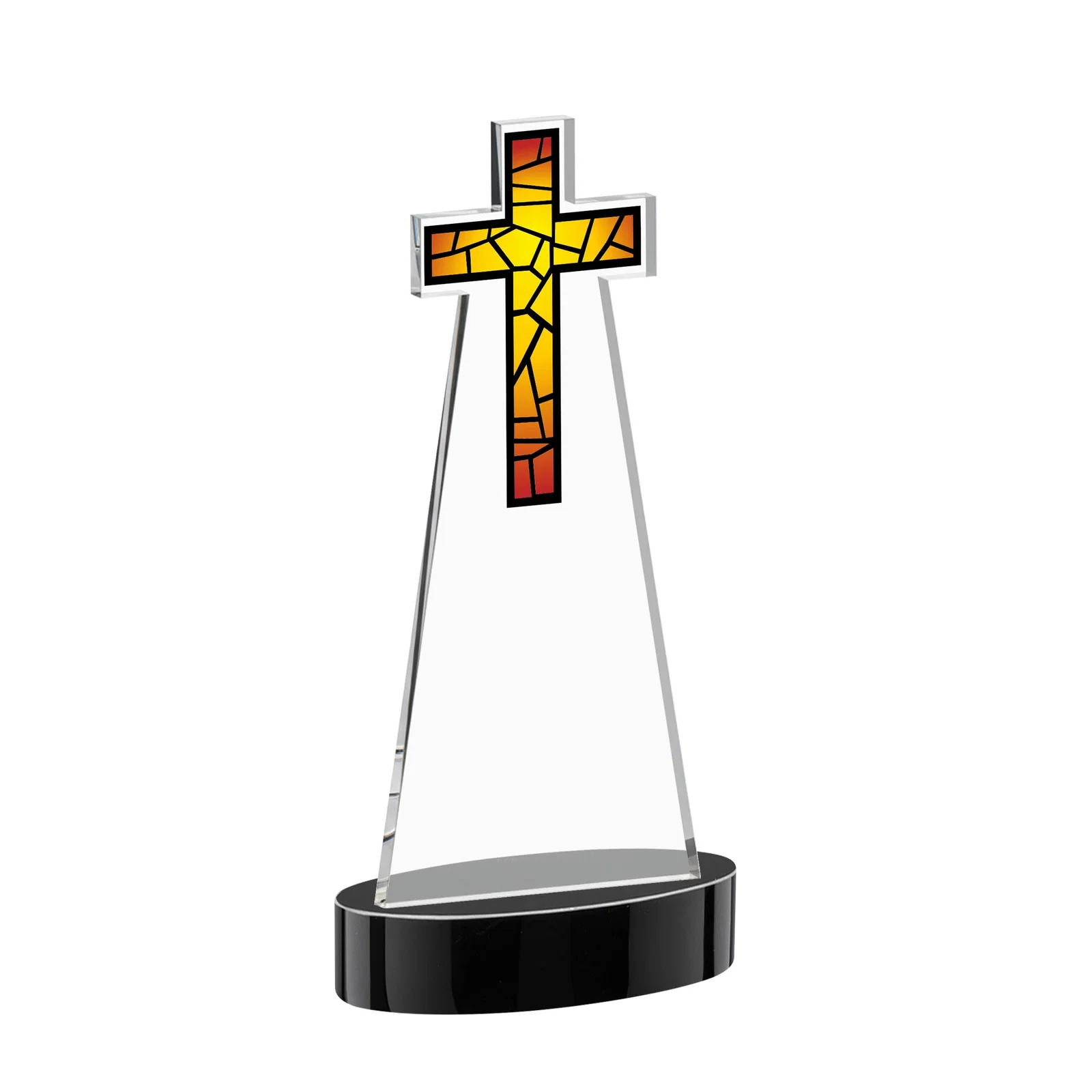 Promotional Starfire Crystal Cut-Out Cross Award on Oval Base, with your logo for retirement presentations