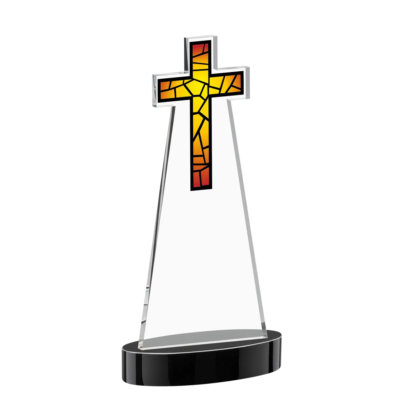 Promotional Starfire Crystal Cut-Out Cross Award on Oval Base, with your logo for team milestone celebrations