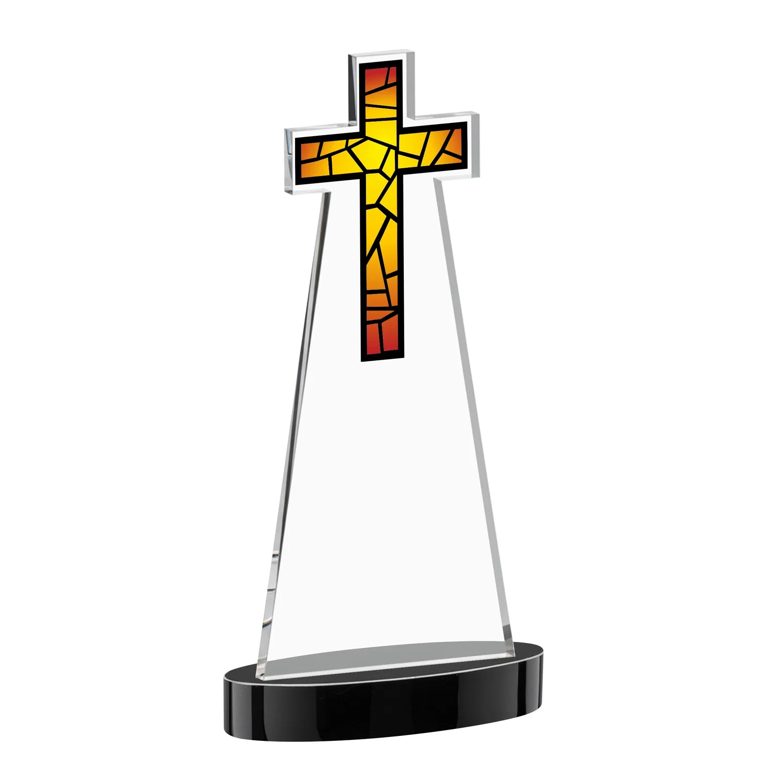 Promotional Starfire Crystal Cut-Out Cross Award on Oval Base, with your logo for donor appreciation