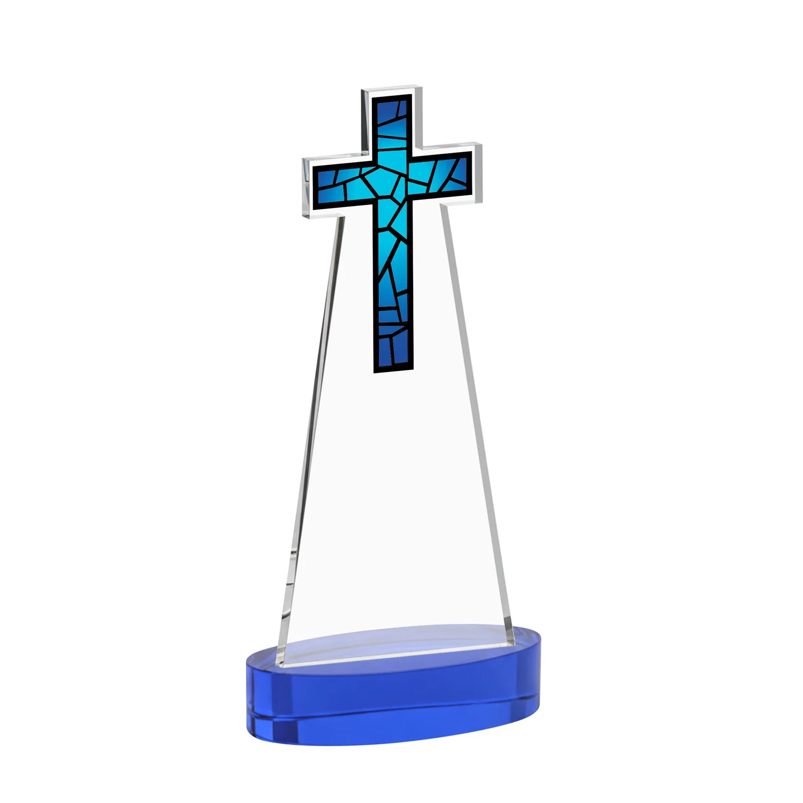 Promotional Starfire Crystal Cut-Out Cross Award on Oval Base, with your logo for graduation ceremonies