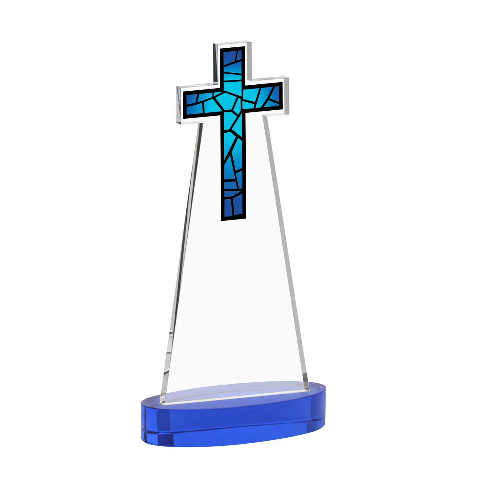 Promotional Starfire Crystal Cut-Out Cross Award on Oval Base, with your logo for safety achievement programs