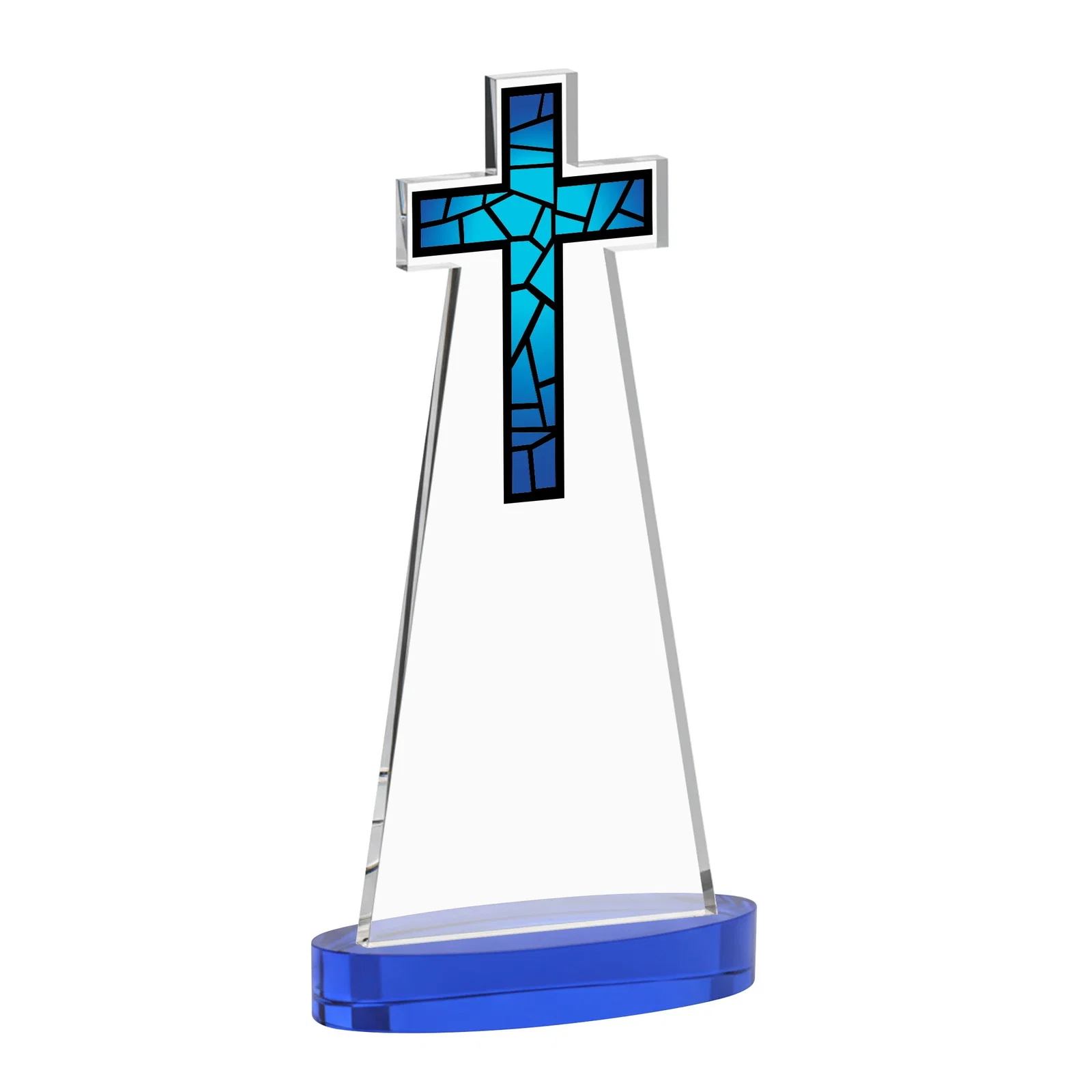 Promotional Starfire Crystal Cut-Out Cross Award on Oval Base, with your logo for volunteer appreciation