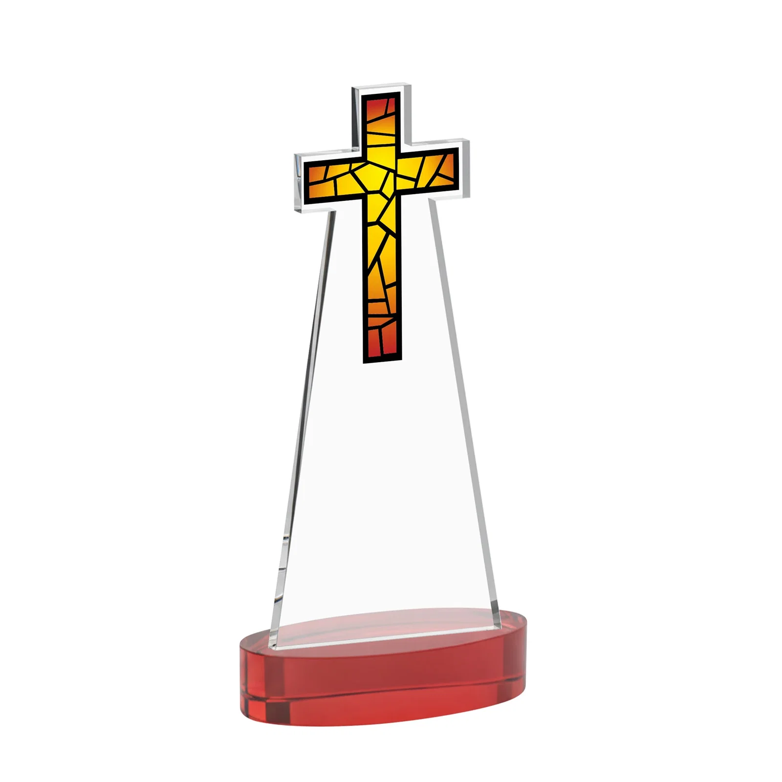 Promotional Starfire Crystal Cut-Out Cross Award on Oval Base, with your logo for dealer and partner awards