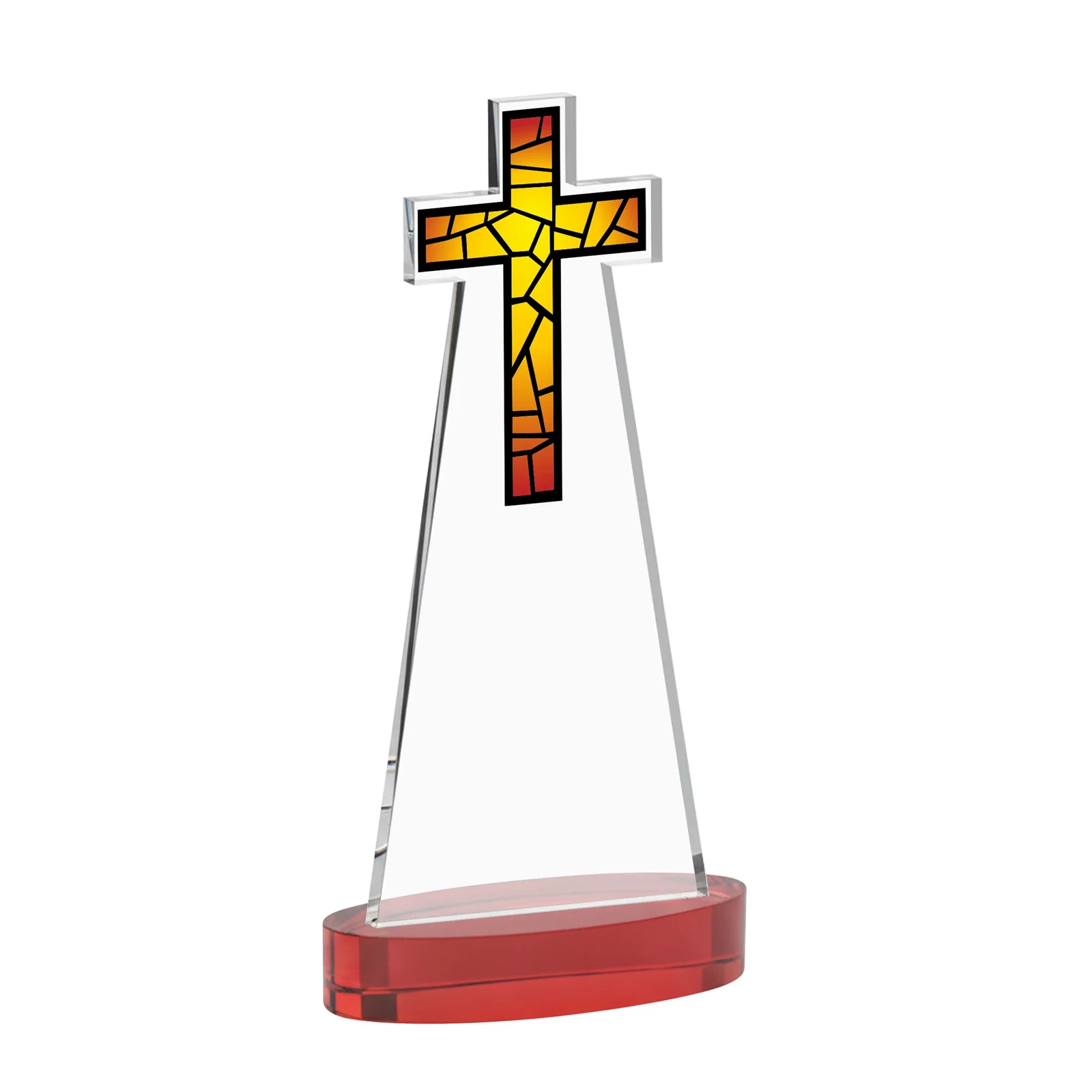 Promotional Starfire Crystal Cut-Out Cross Award on Oval Base, with your logo for company anniversary events