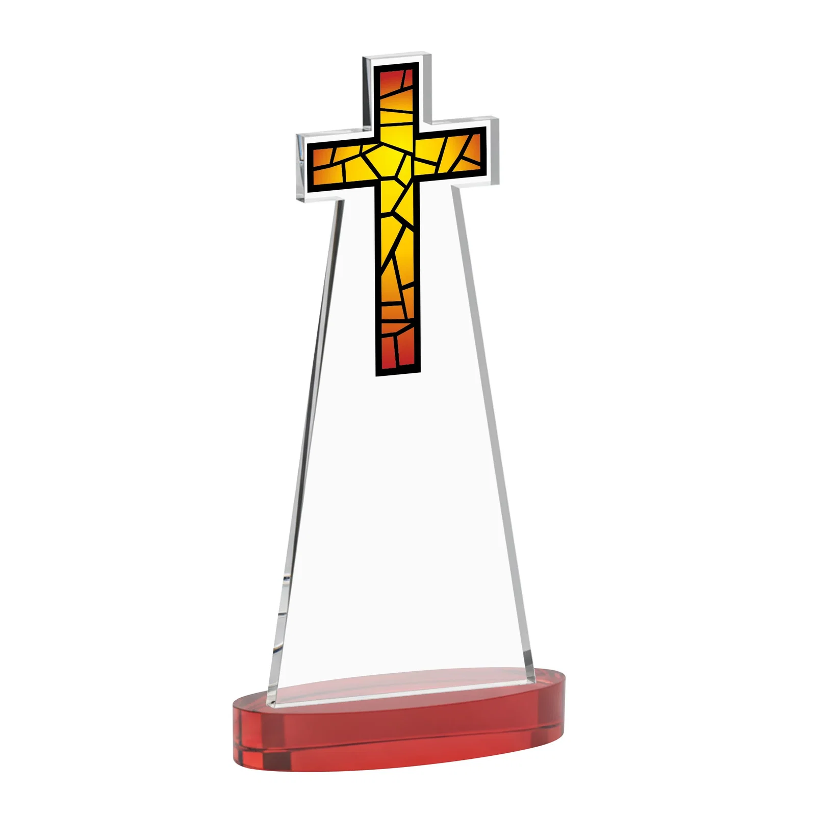 Branded Starfire Crystal Cut-Out Cross Award on Oval Base, with your logo for employee recognition