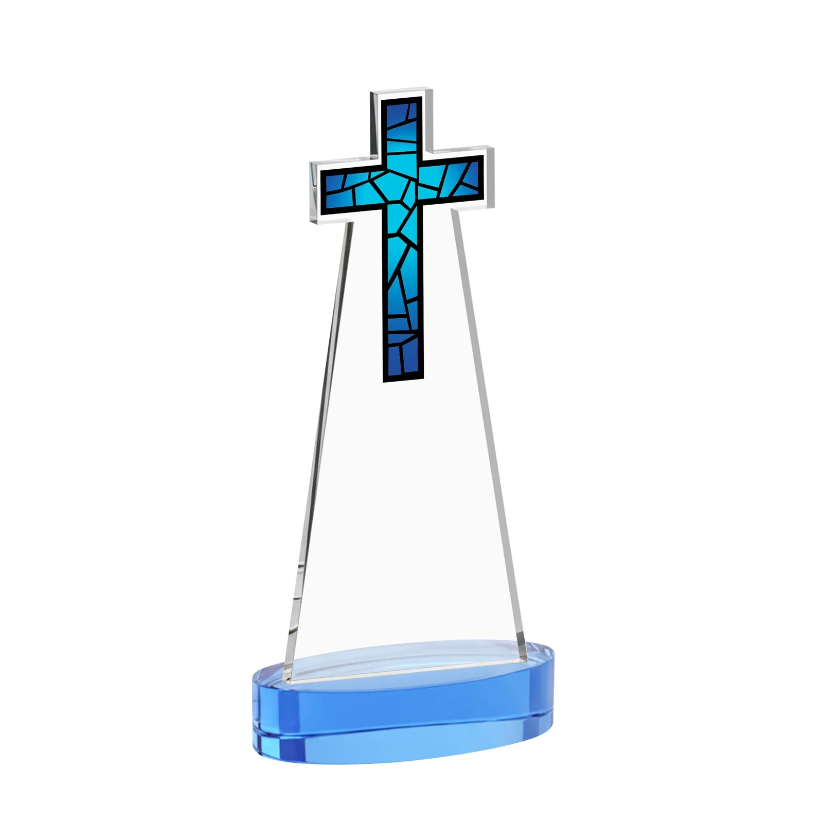 Branded Starfire Crystal Cut-Out Cross Award on Oval Base, with your logo for corporate award ceremonies