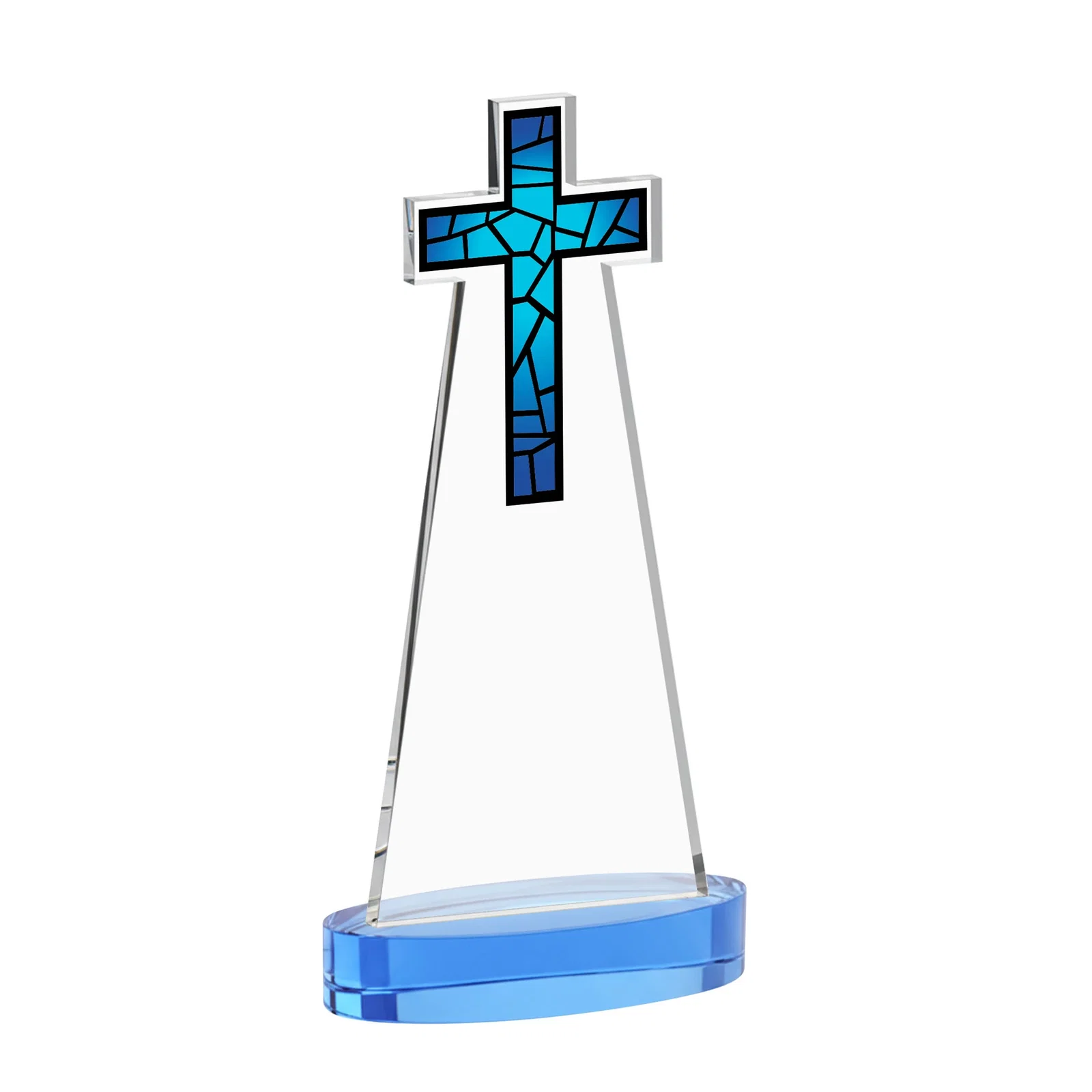 Branded Starfire Crystal Cut-Out Cross Award on Oval Base, with your logo for service anniversary gifts