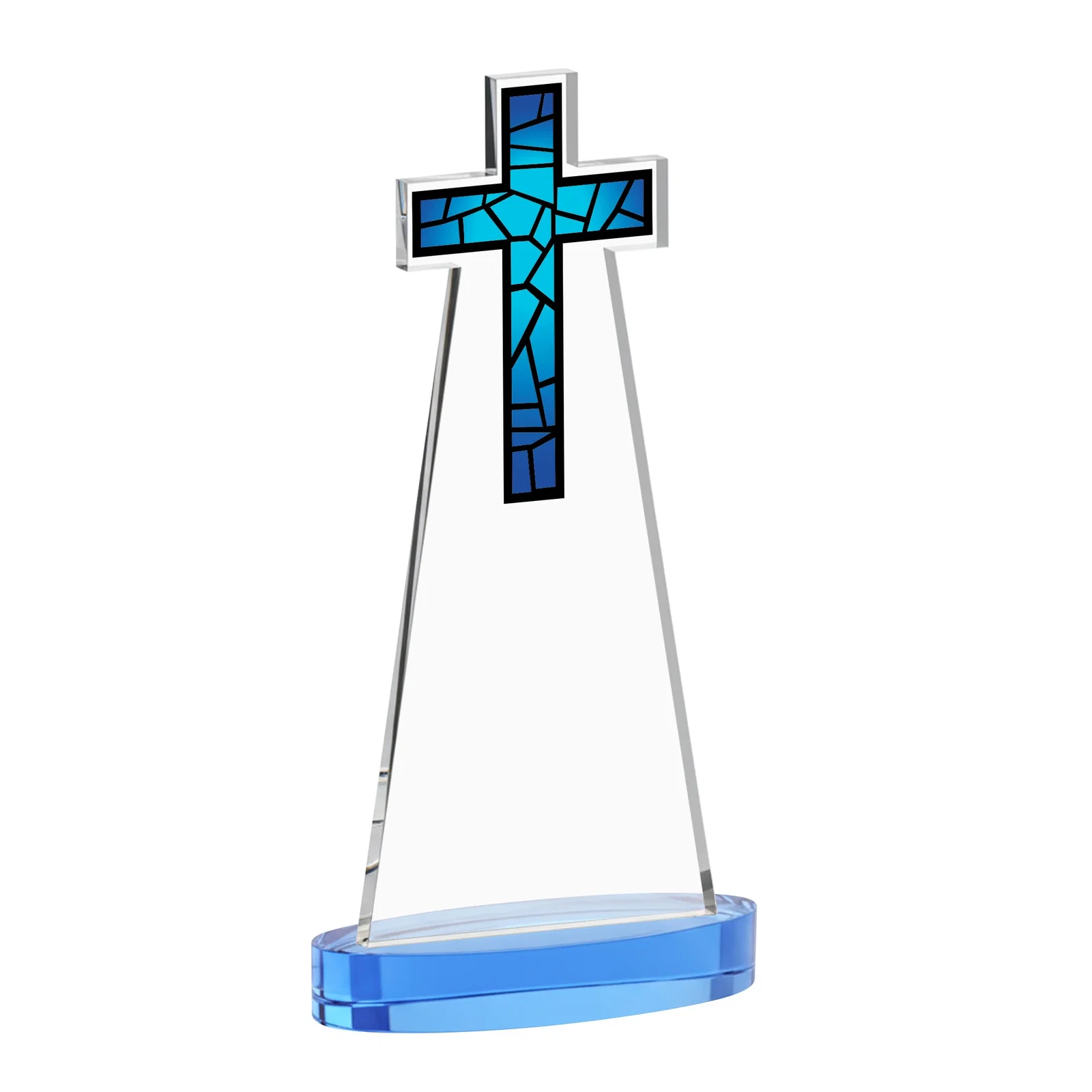 Branded Starfire Crystal Cut-Out Cross Award on Oval Base, with your logo for sales achievement awards