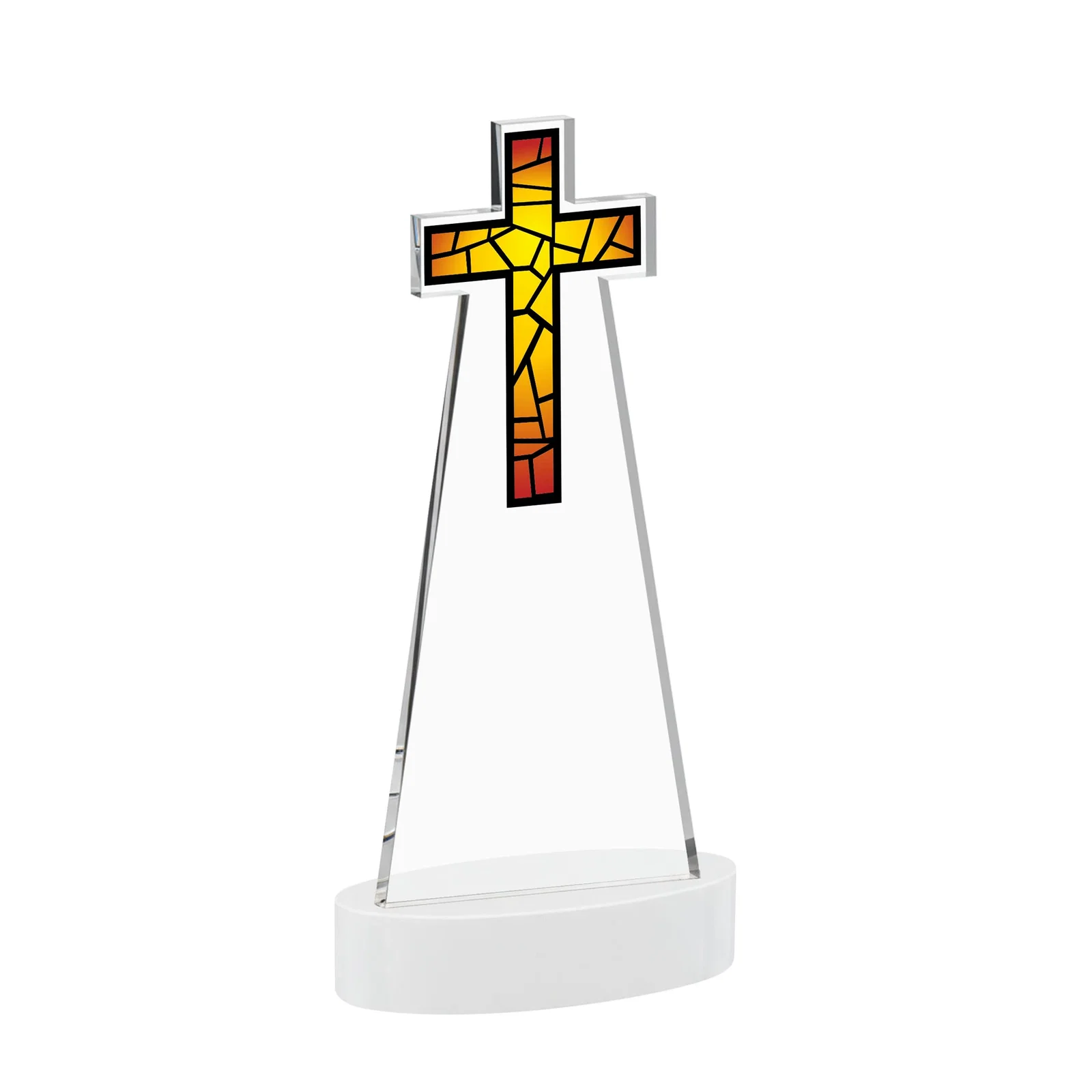Branded Starfire Crystal Cut-Out Cross Award on Oval Base, with your logo for retirement presentations