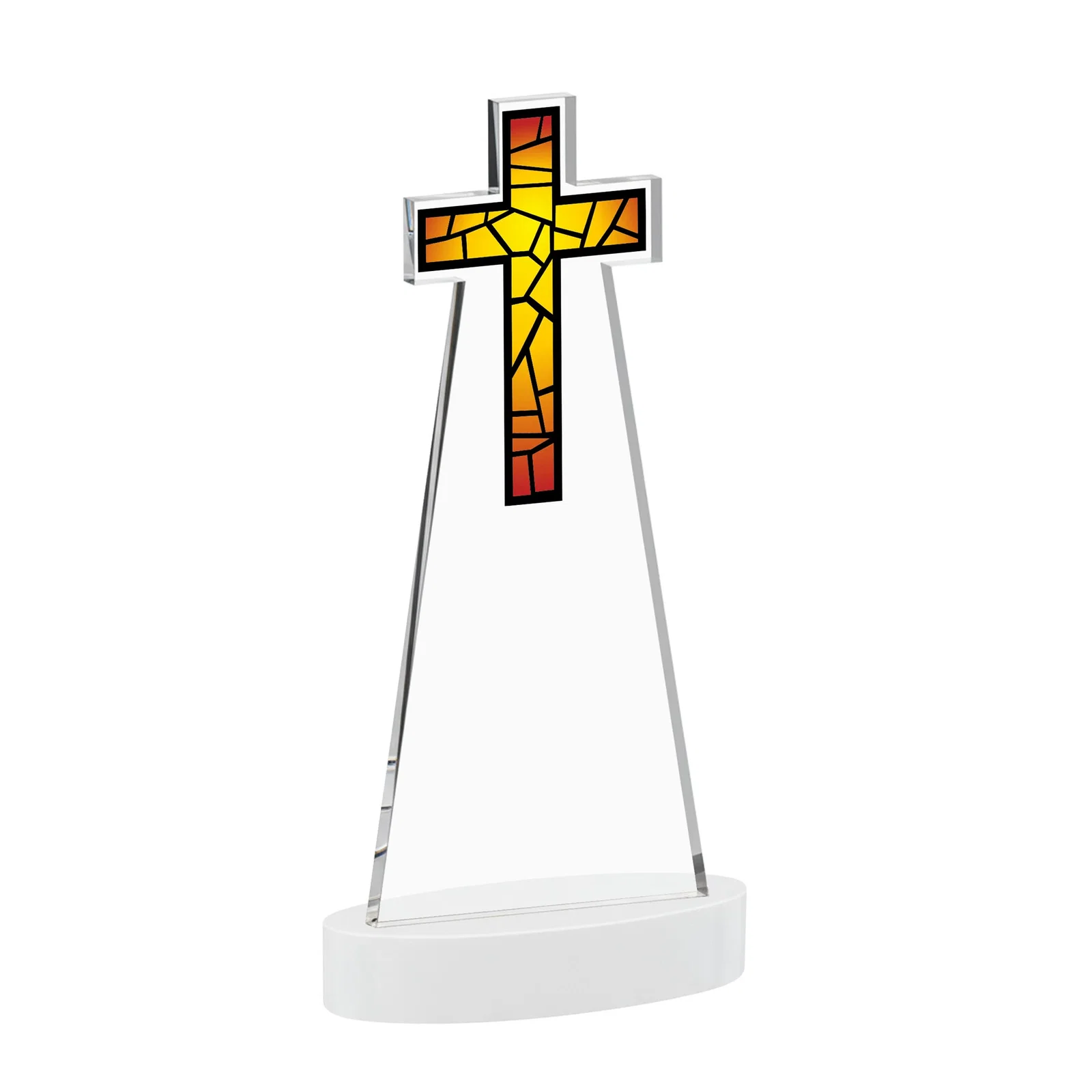 Branded Starfire Crystal Cut-Out Cross Award on Oval Base, with your logo for team milestone celebrations