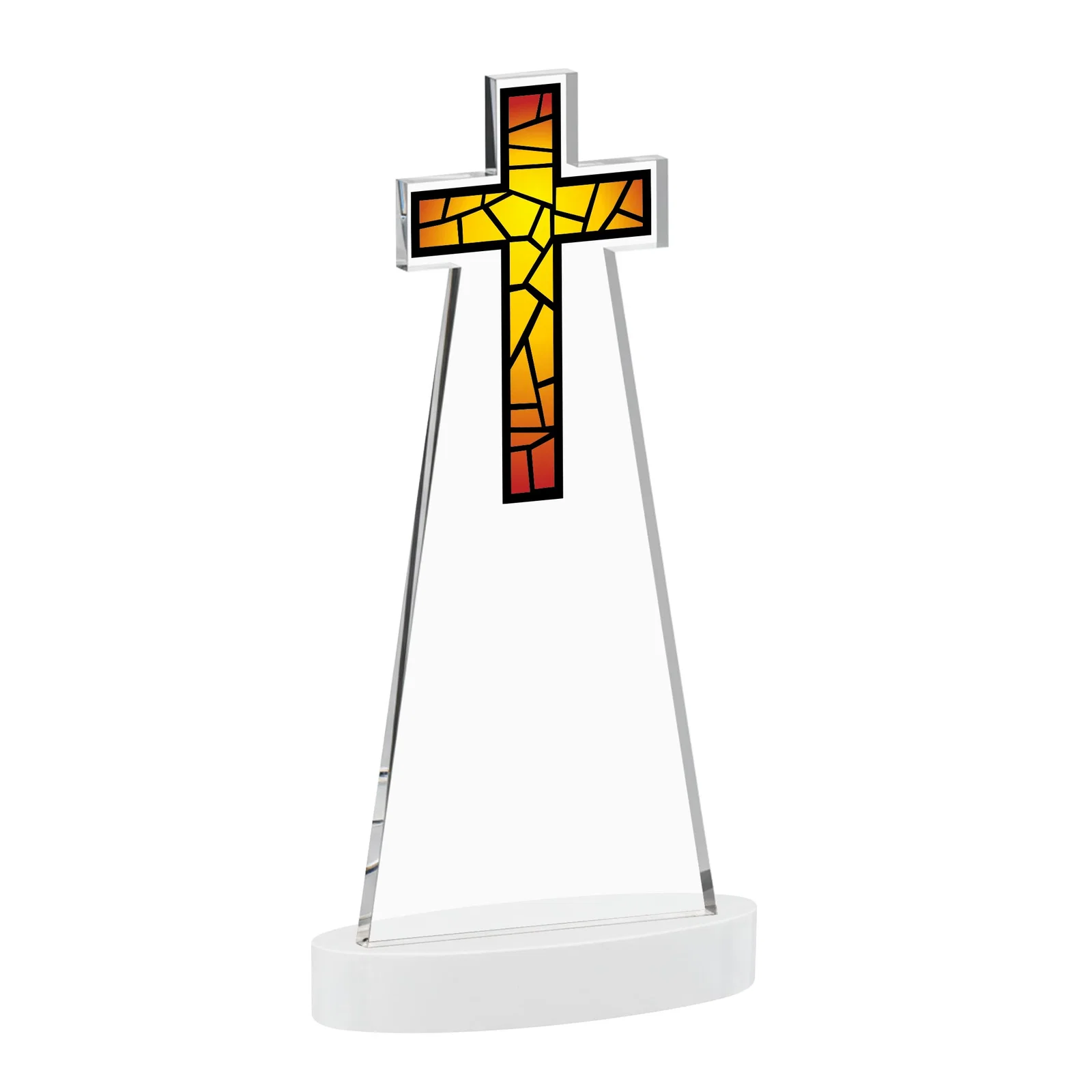 Branded Starfire Crystal Cut-Out Cross Award on Oval Base, with your logo for donor appreciation