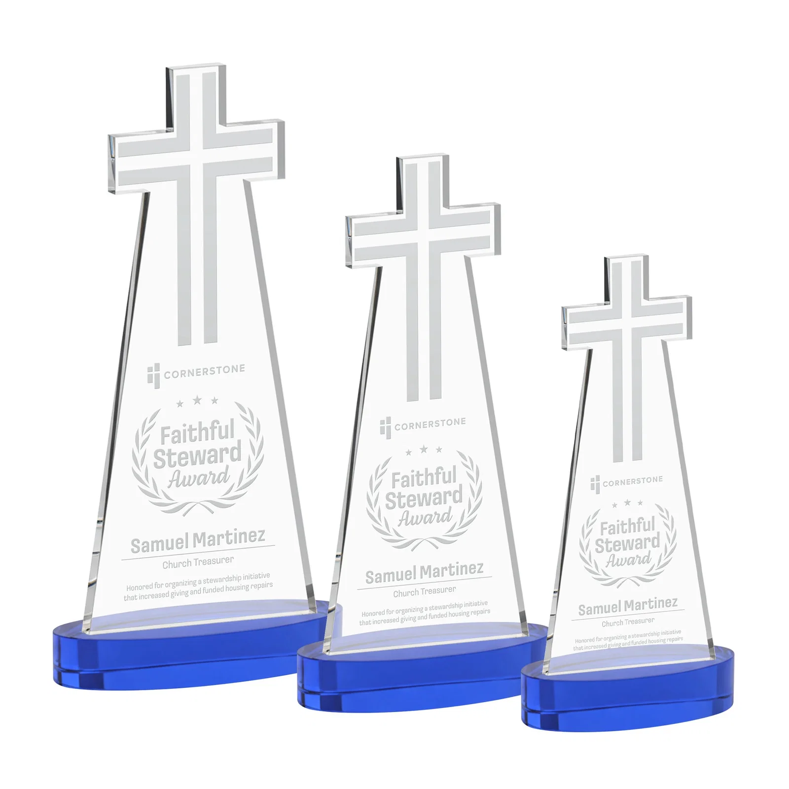 Personalized Starfire Crystal Cut-Out Cross Award on Oval Base for volunteer appreciation