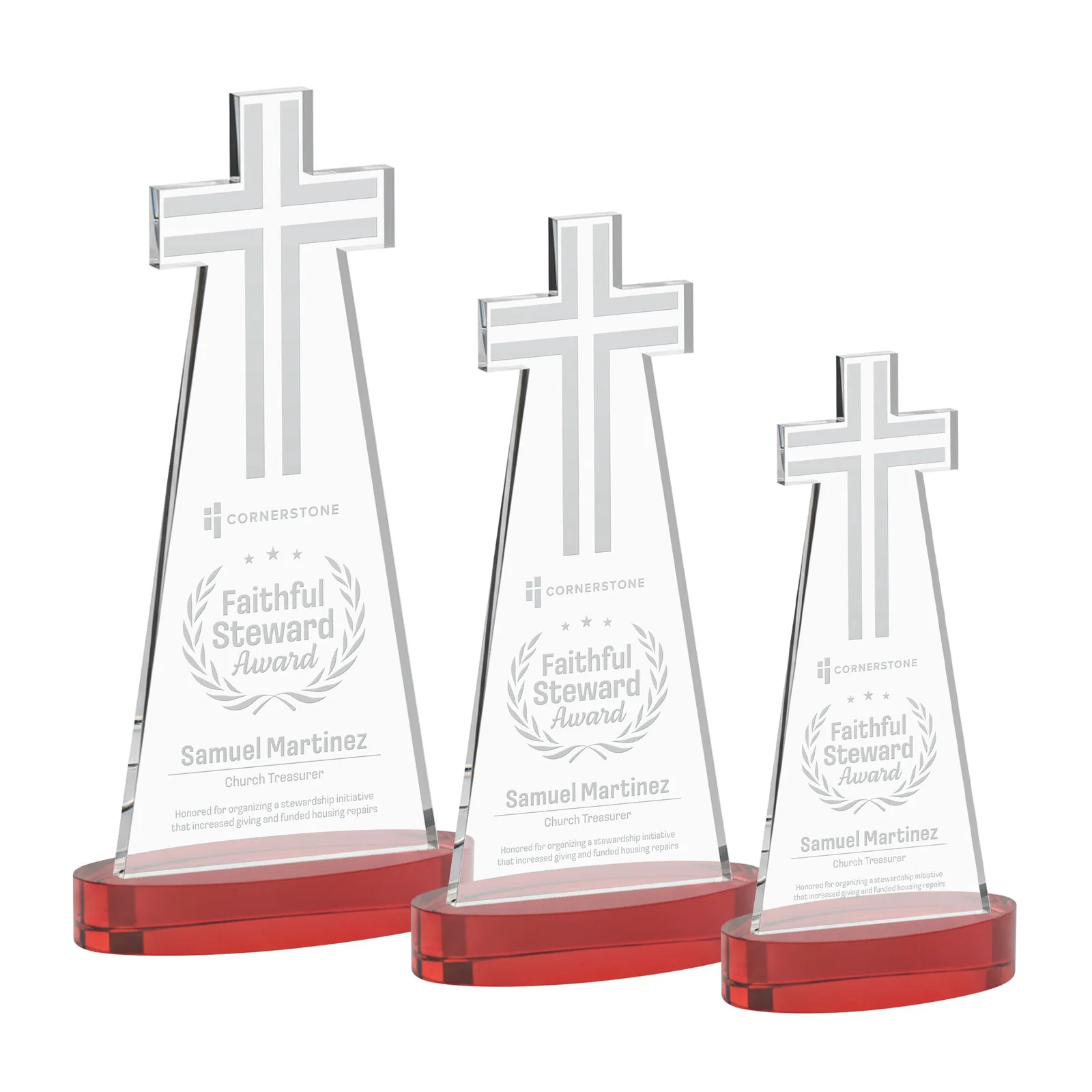 Promotional Starfire Crystal Cut-Out Cross Award on Oval Base for corporate award ceremonies