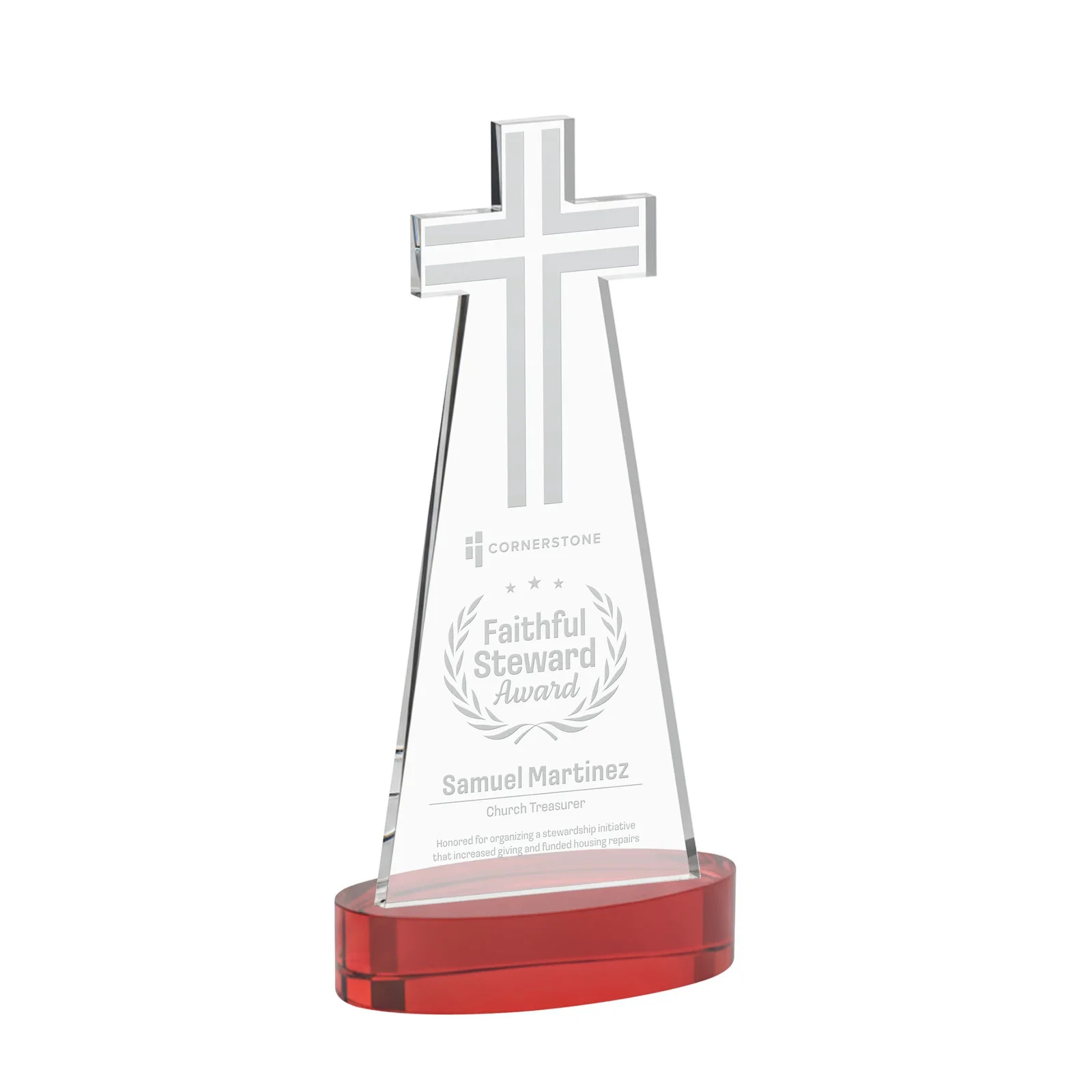 Promotional Starfire Crystal Cut-Out Cross Award on Oval Base for service anniversary gifts