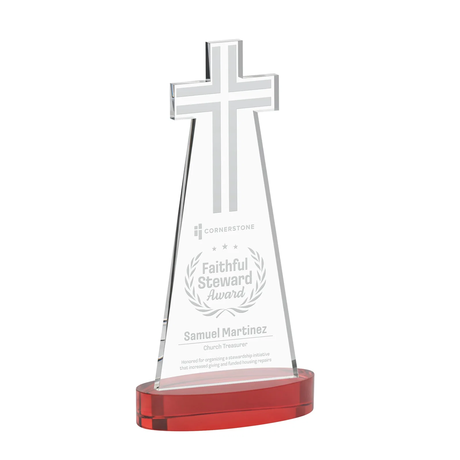 Promotional Starfire Crystal Cut-Out Cross Award on Oval Base for sales achievement awards