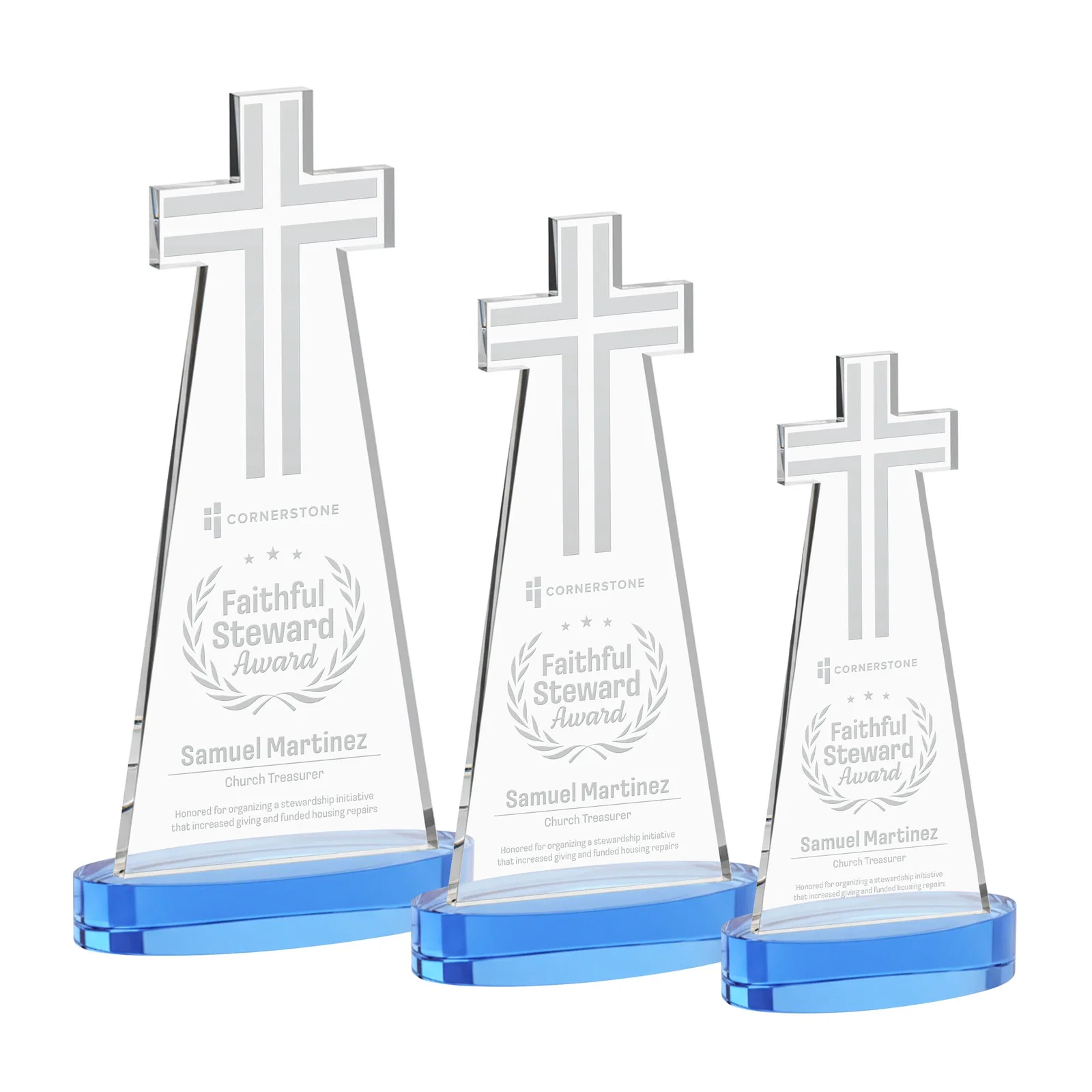 Promotional Starfire Crystal Cut-Out Cross Award on Oval Base for team milestone celebrations
