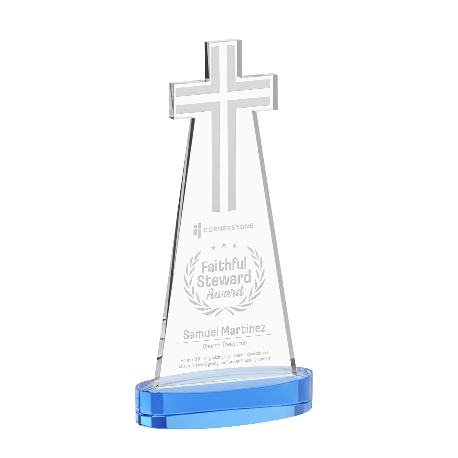 Promotional Starfire Crystal Cut-Out Cross Award on Oval Base for graduation ceremonies