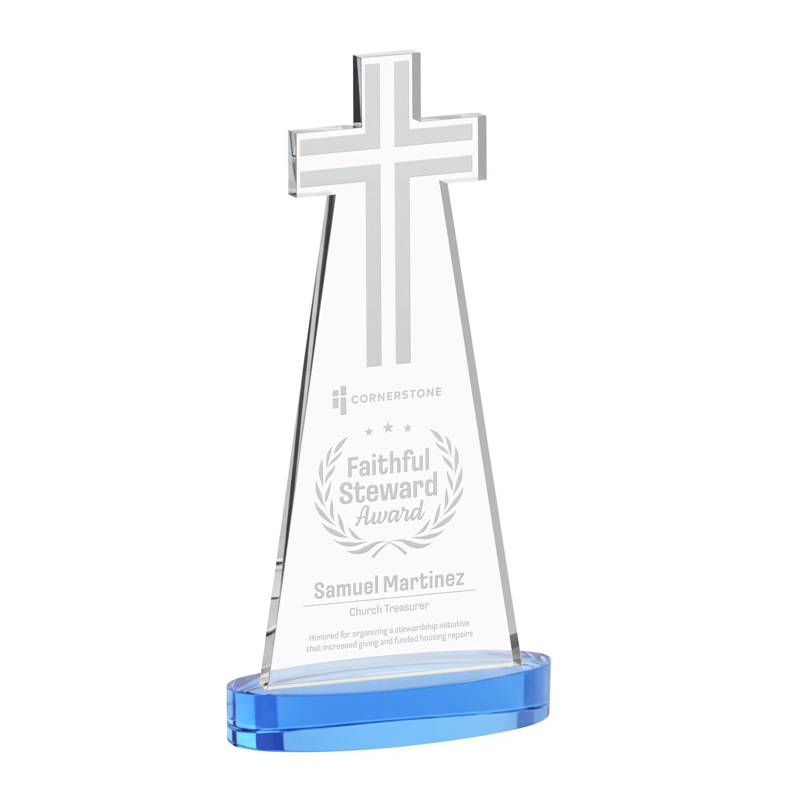 Promotional Starfire Crystal Cut-Out Cross Award on Oval Base for safety achievement programs