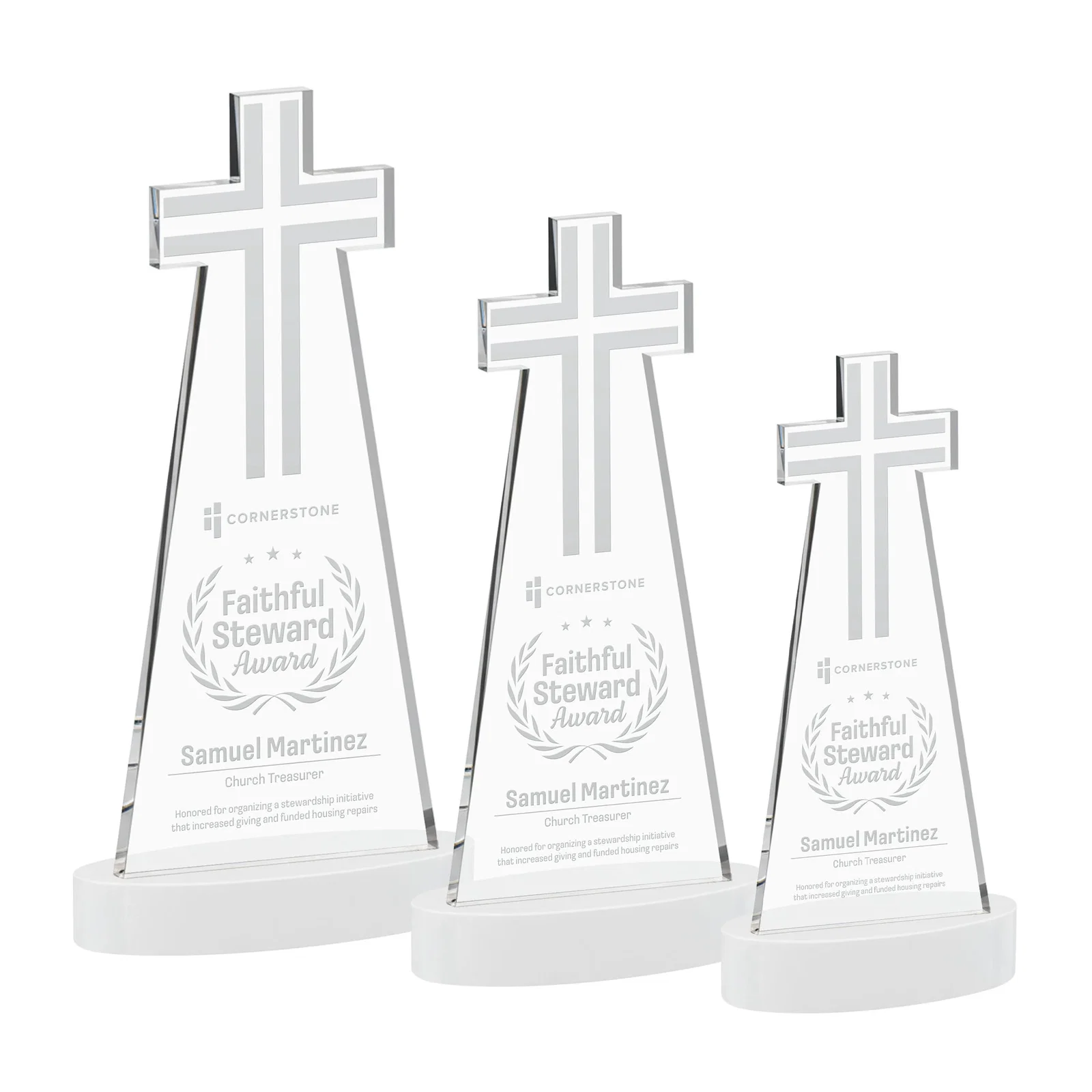 Promotional Starfire Crystal Cut-Out Cross Award on Oval Base for volunteer appreciation
