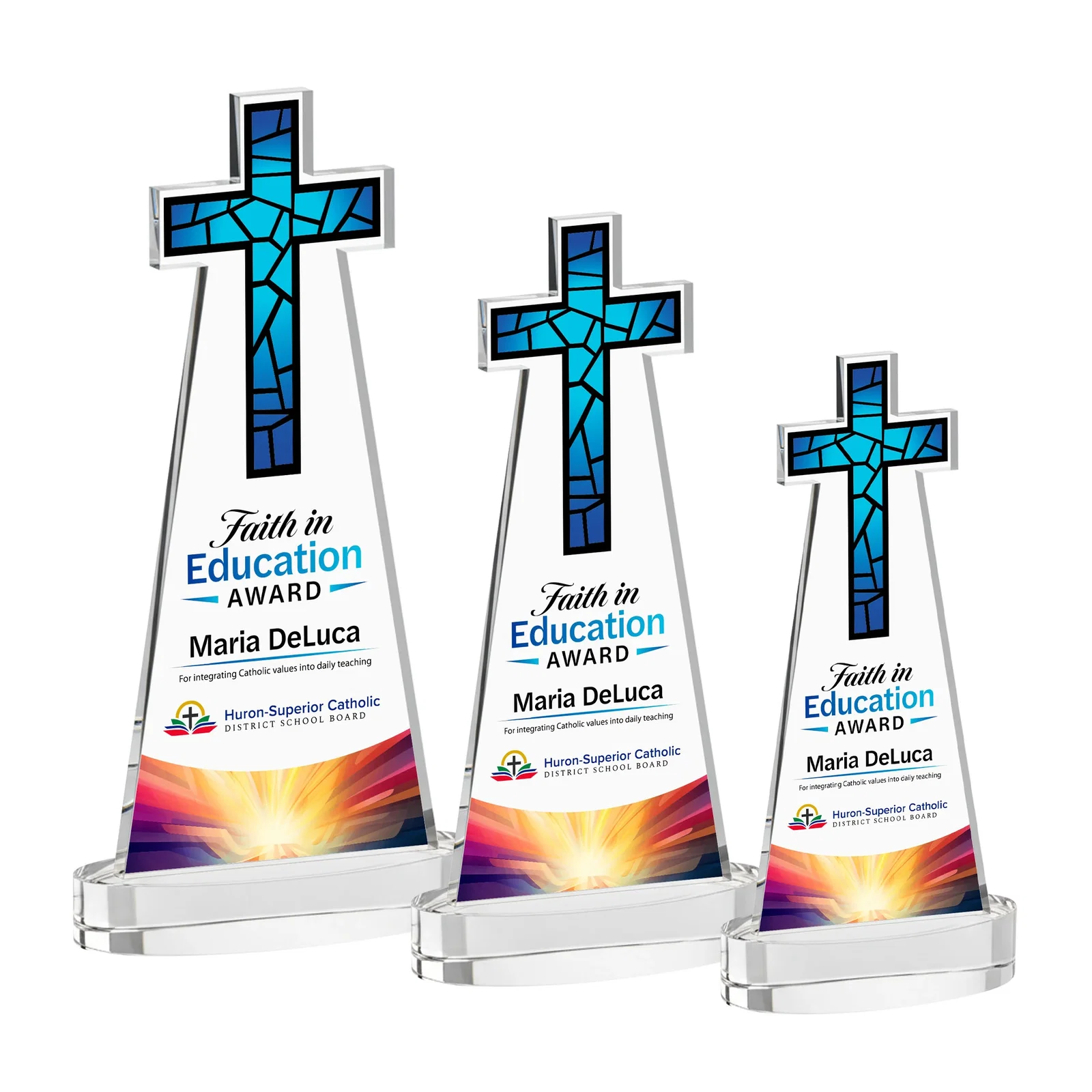 Branded Starfire Crystal Cut-Out Cross Award on Oval Base for corporate award ceremonies