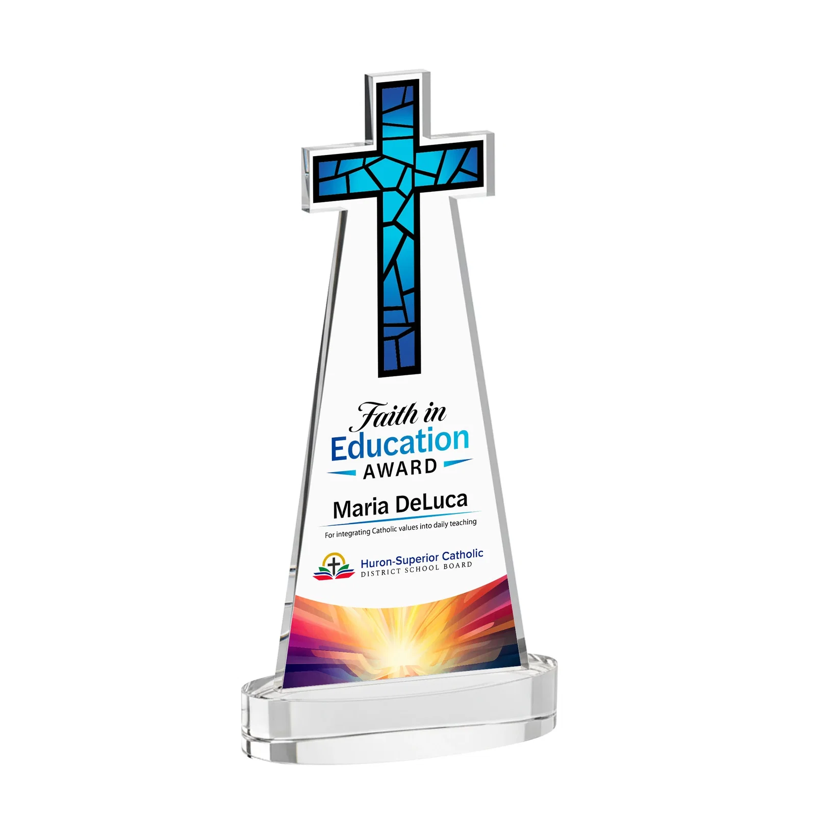 Branded Starfire Crystal Cut-Out Cross Award on Oval Base for sales achievement awards
