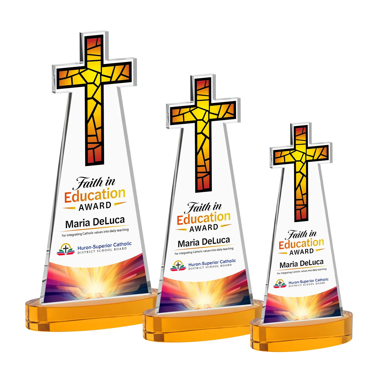 Branded Starfire Crystal Cut-Out Cross Award on Oval Base for team milestone celebrations