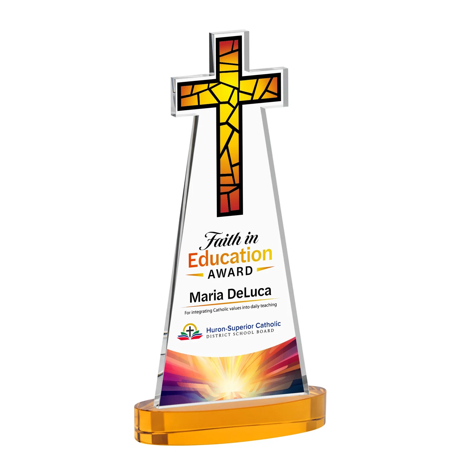 Branded Starfire Crystal Cut-Out Cross Award on Oval Base for safety achievement programs