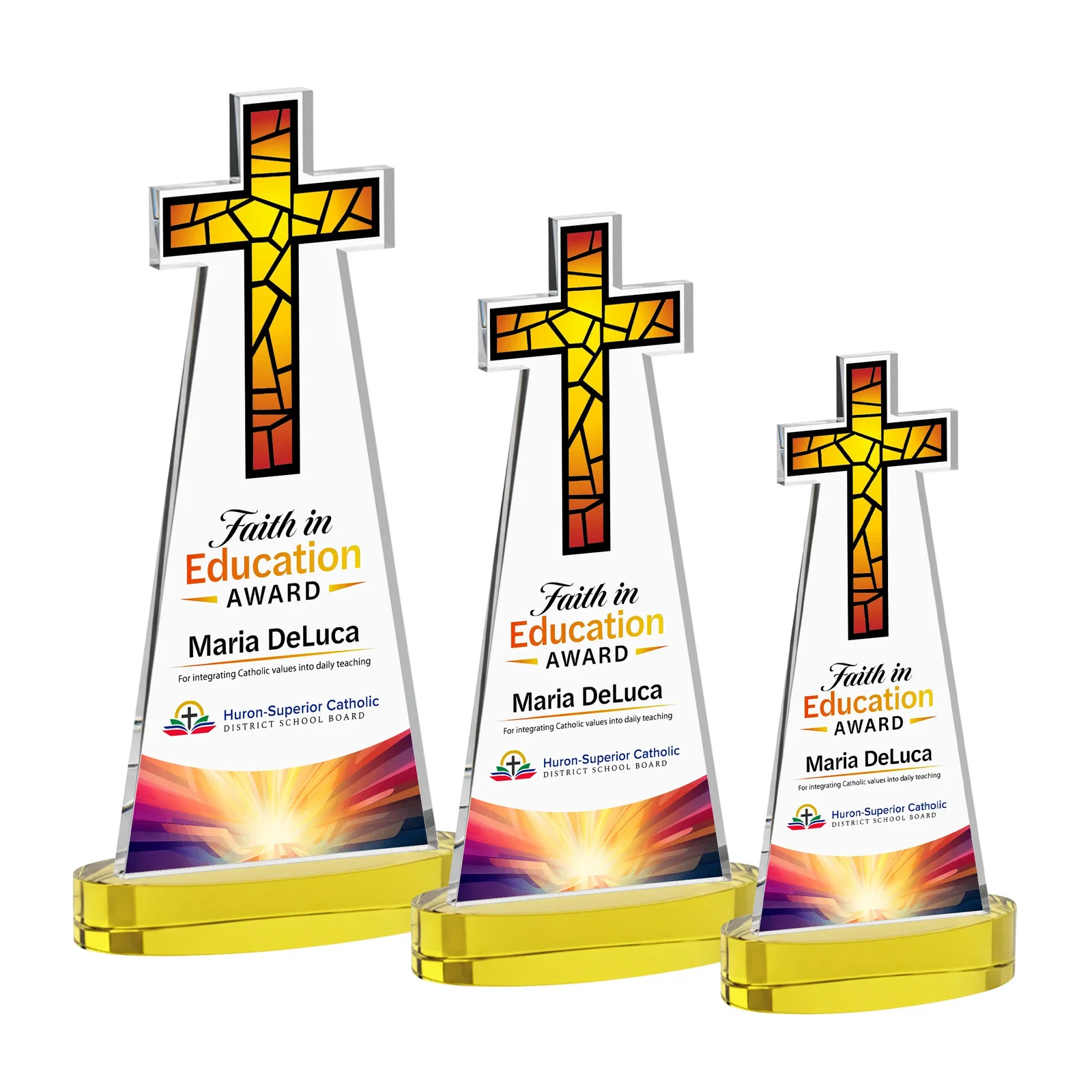 Branded Starfire Crystal Cut-Out Cross Award on Oval Base for volunteer appreciation