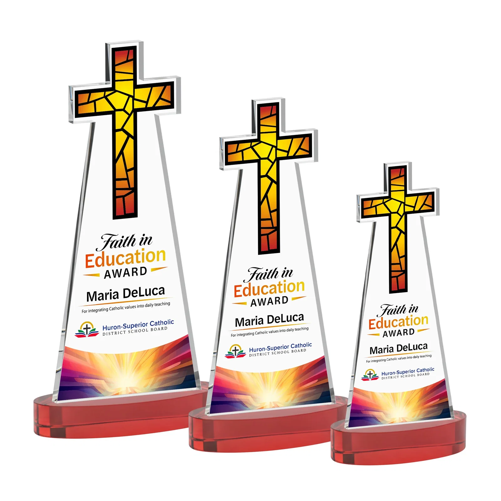 Customized Starfire Crystal Cut-Out Cross Award on Oval Base for corporate award ceremonies