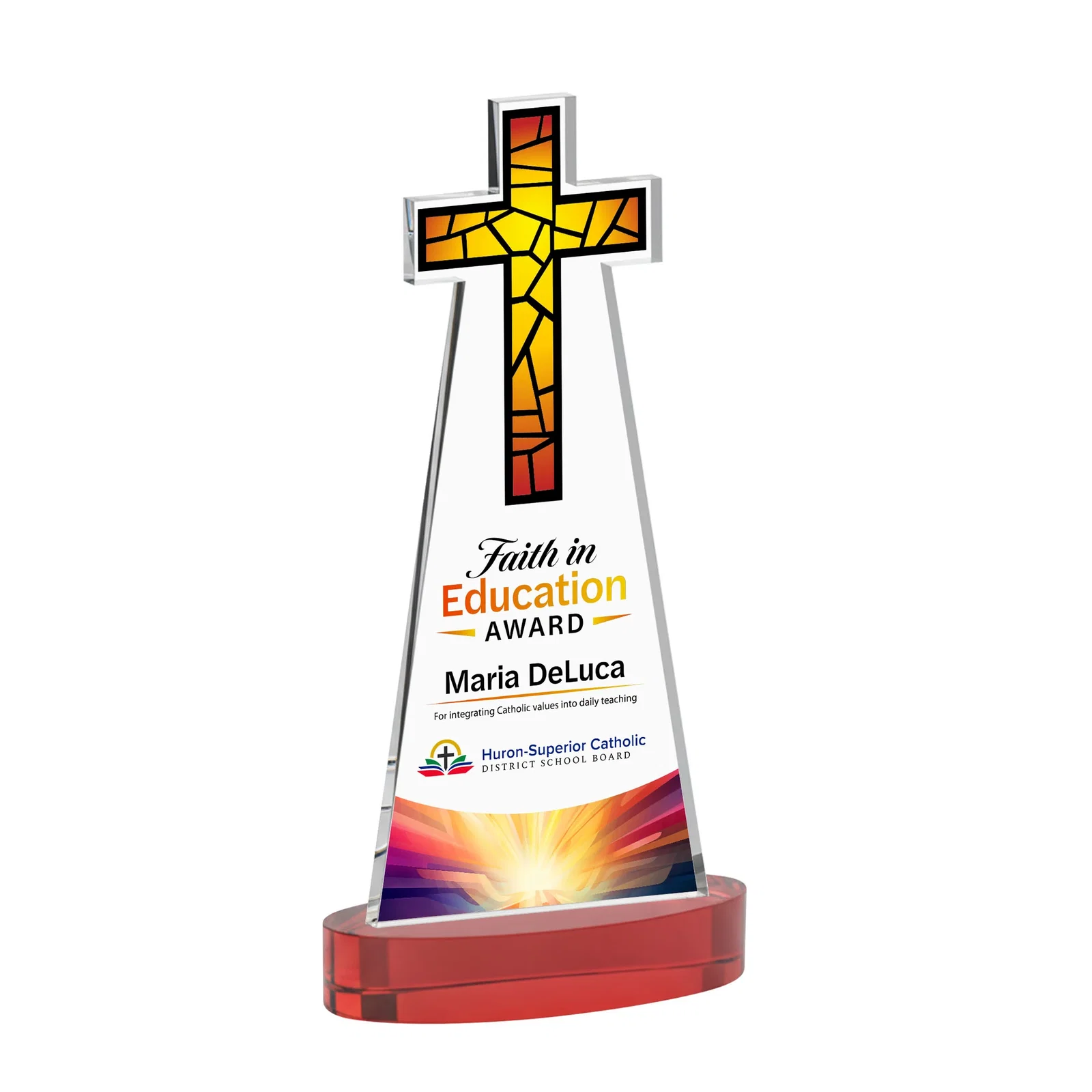 Customized Starfire Crystal Cut-Out Cross Award on Oval Base for sales achievement awards