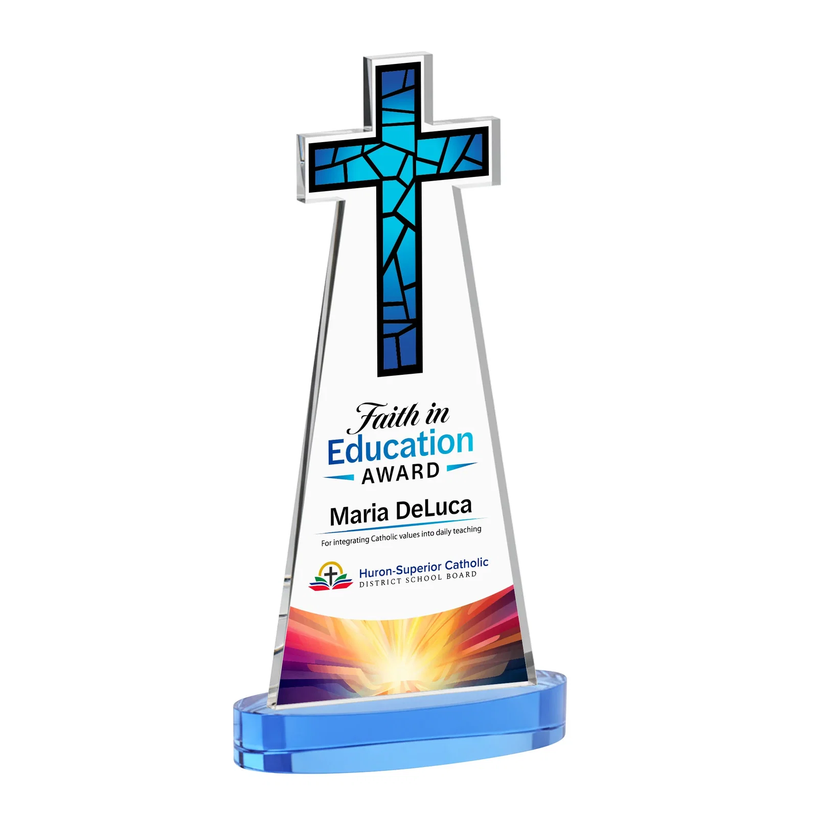 Customized Starfire Crystal Cut-Out Cross Award on Oval Base for safety achievement programs