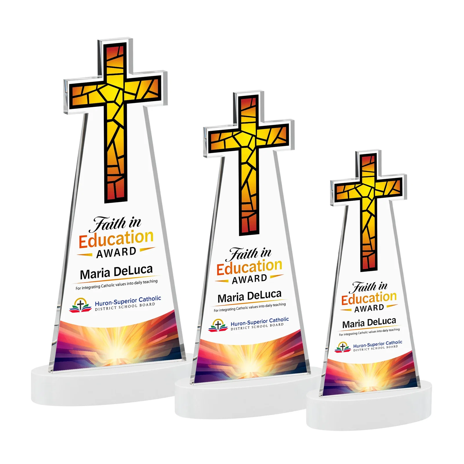 Customized Starfire Crystal Cut-Out Cross Award on Oval Base for volunteer appreciation