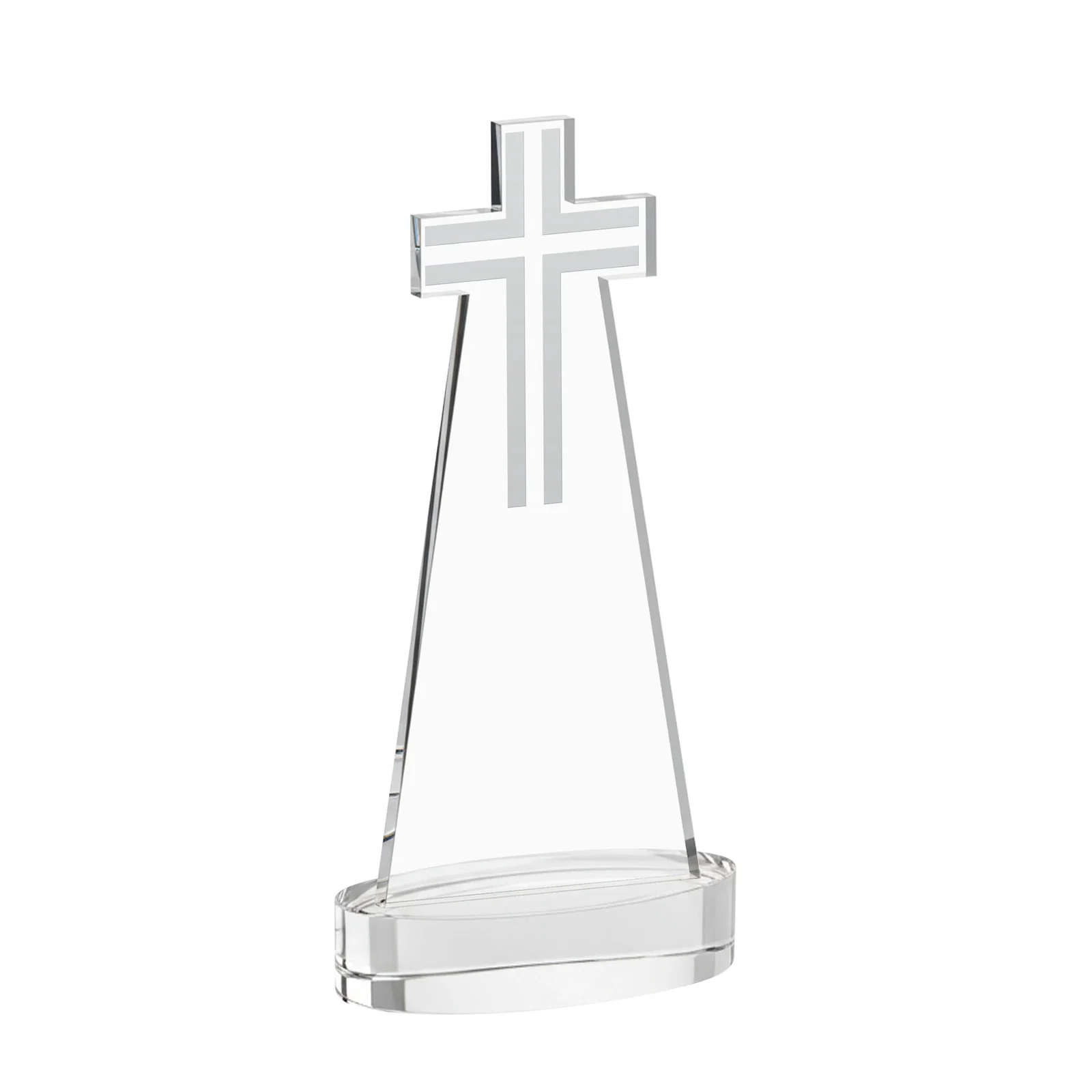 Custom engraved Starfire Crystal Cut-Out Cross Award on Oval Base for corporate award ceremonies