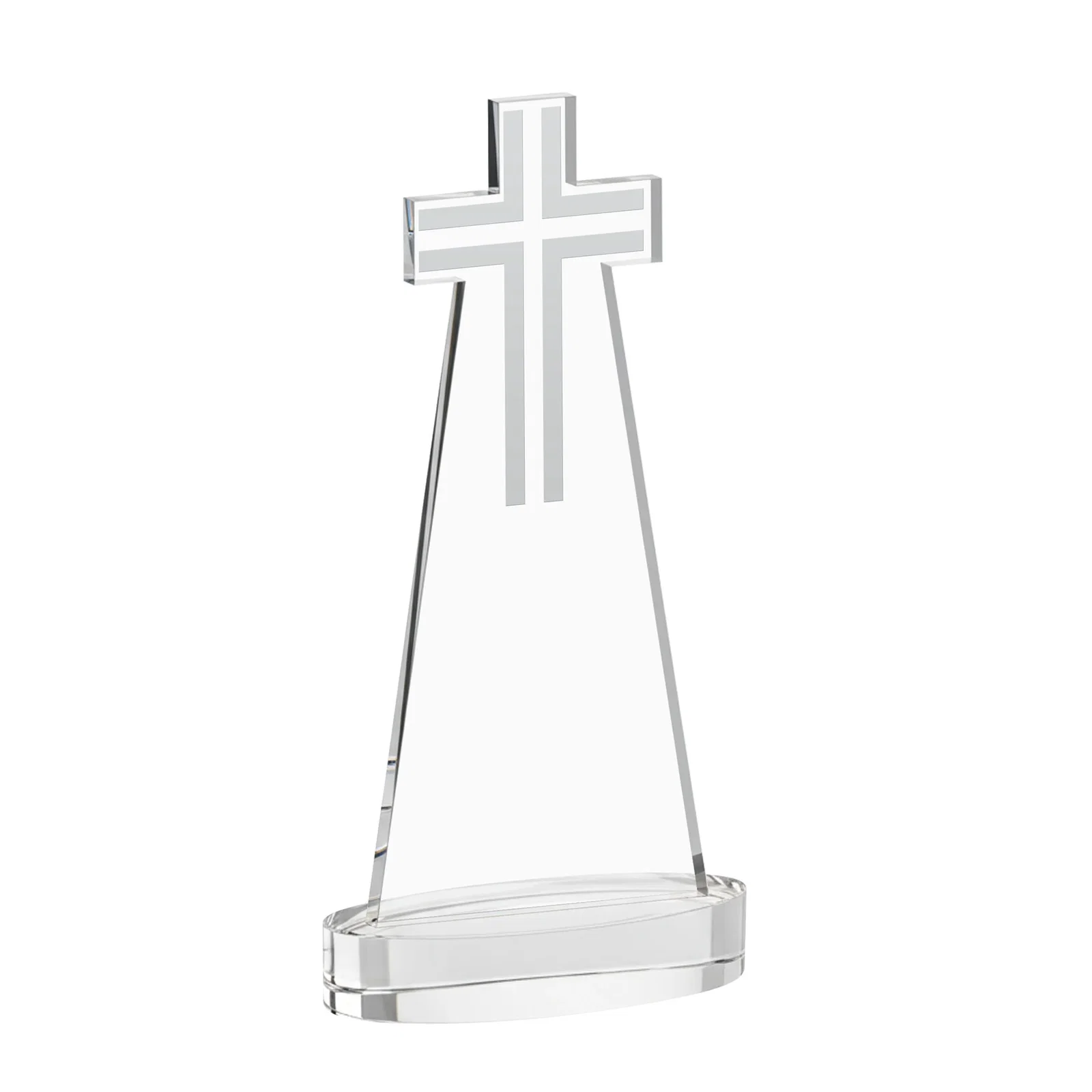 Custom engraved Starfire Crystal Cut-Out Cross Award on Oval Base for service anniversary gifts