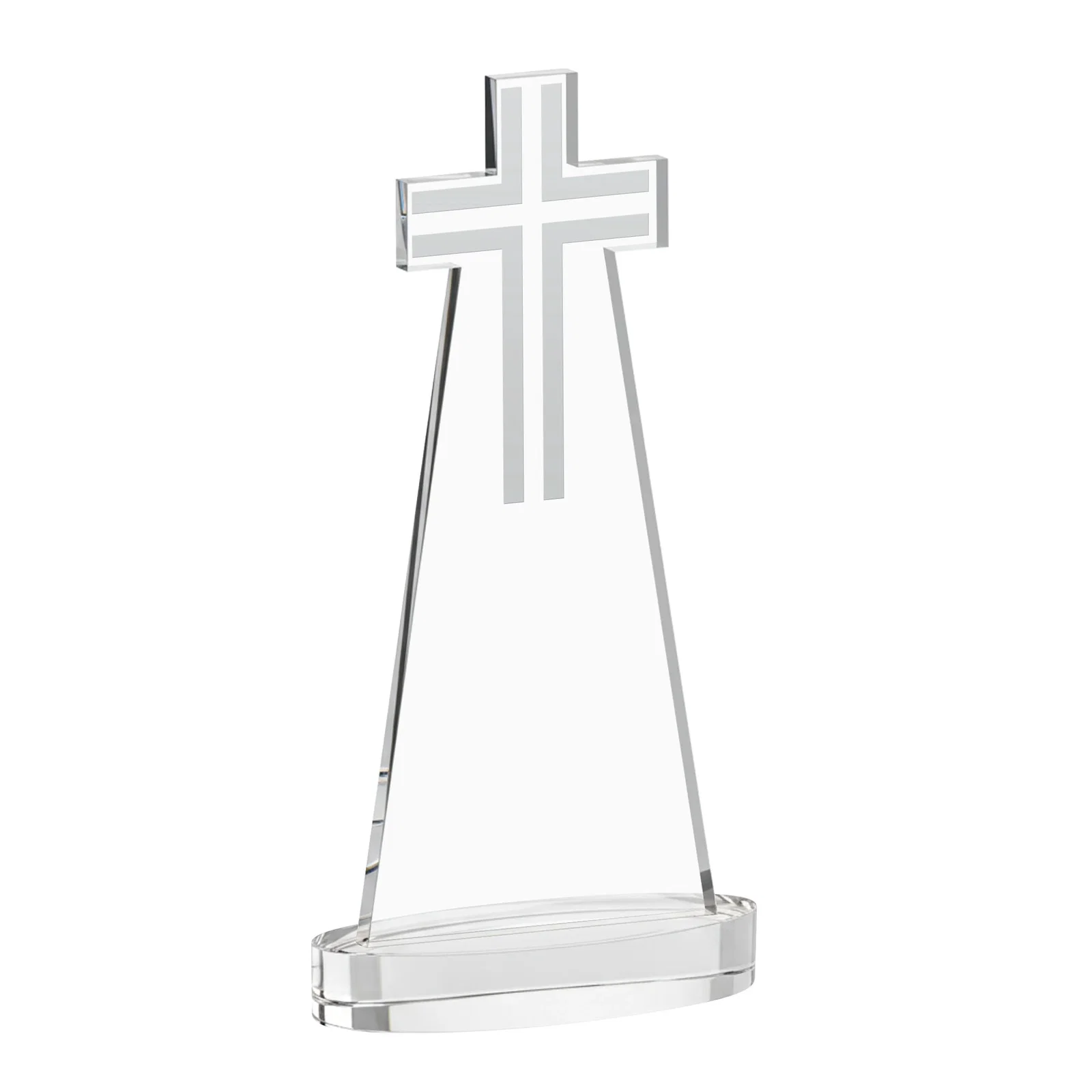 Custom engraved Starfire Crystal Cut-Out Cross Award on Oval Base for sales achievement awards