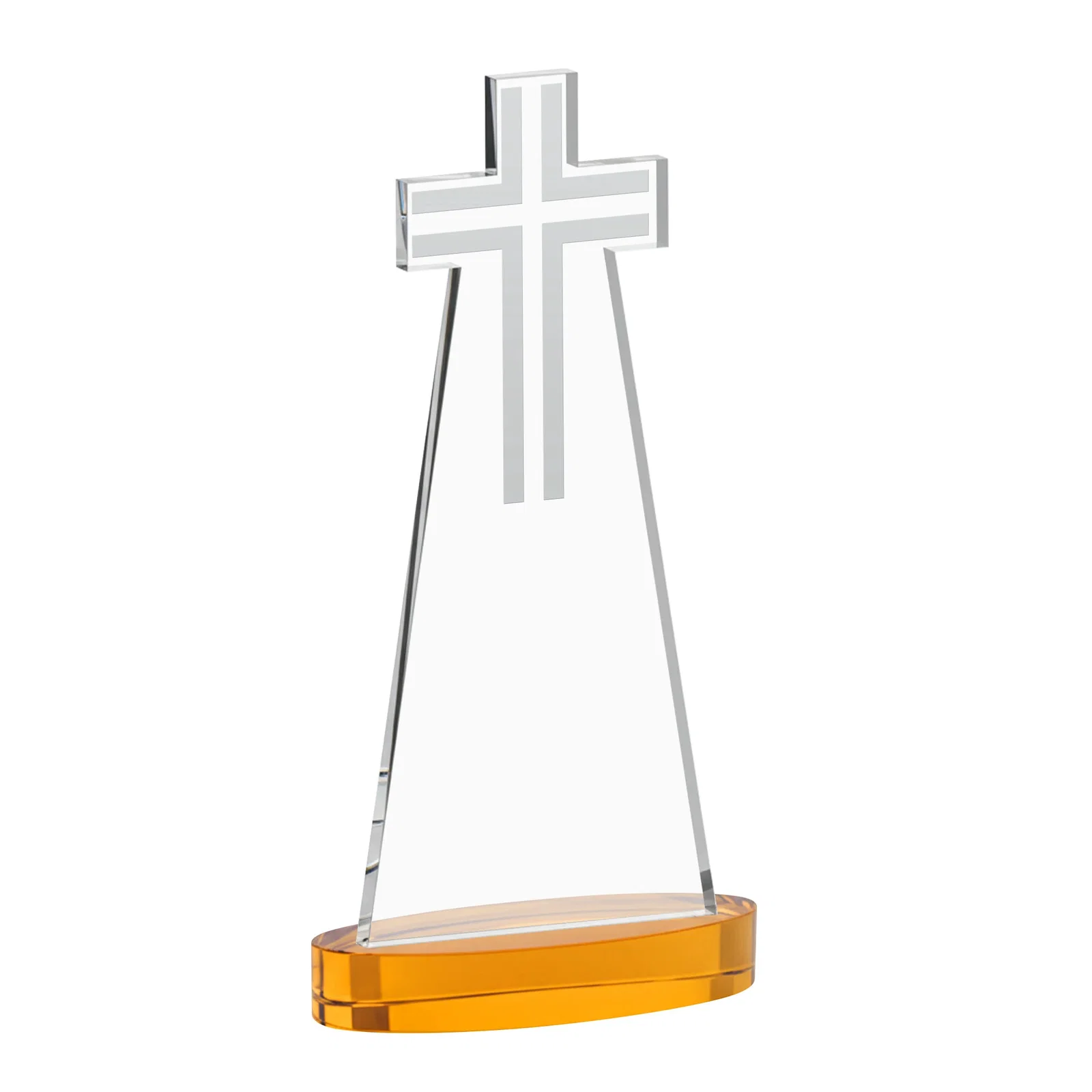 Custom engraved Starfire Crystal Cut-Out Cross Award on Oval Base for donor appreciation