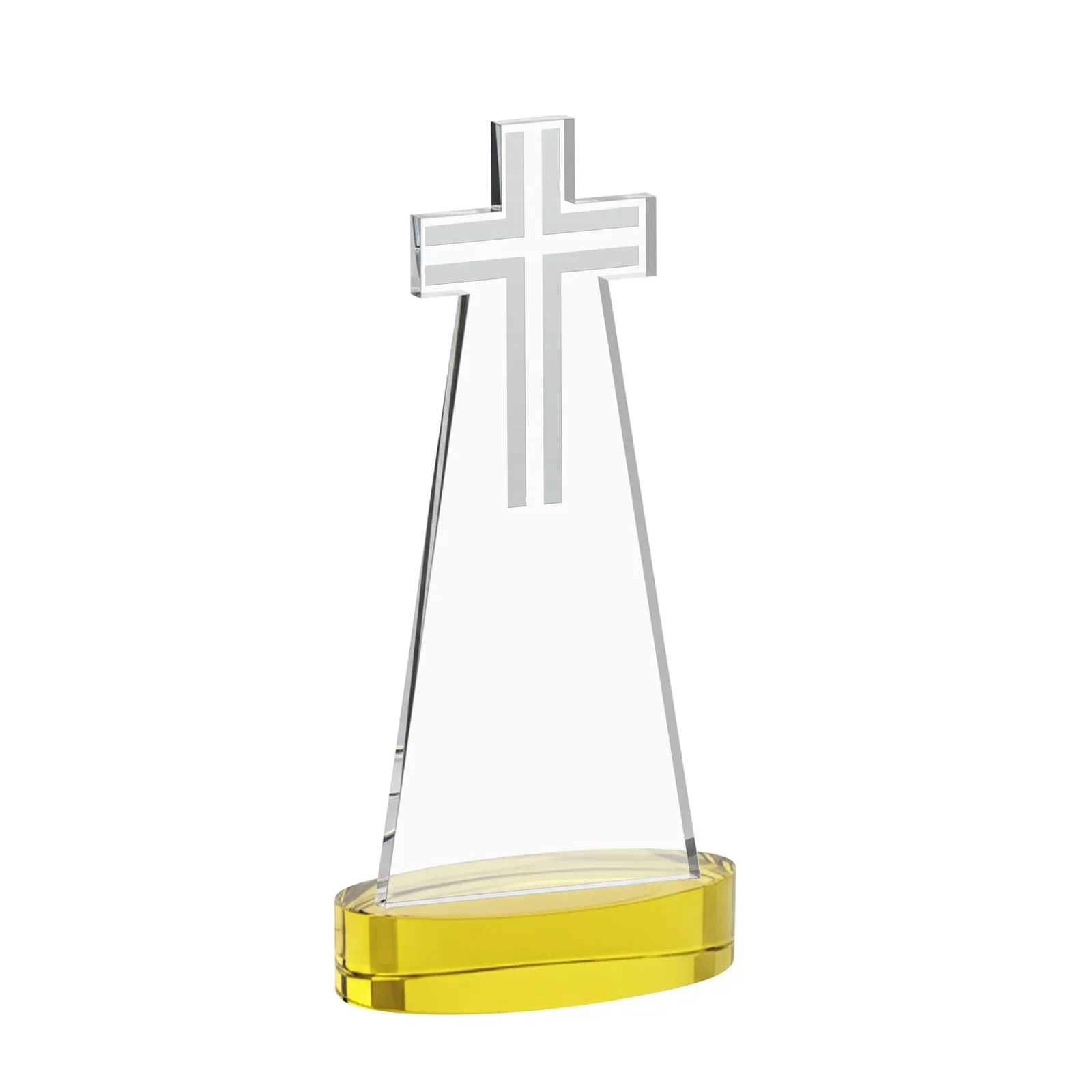 Custom engraved Starfire Crystal Cut-Out Cross Award on Oval Base for graduation ceremonies