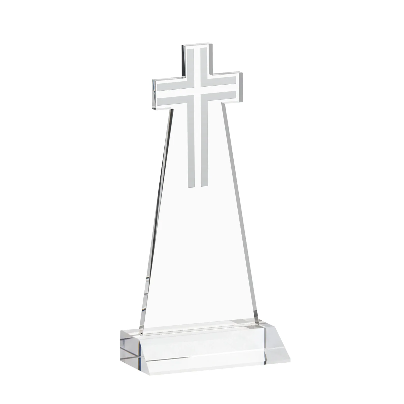 Custom Starfire Crystal Cut-Out Cross Award on Front-Mitered Base, with your logo for graduation ceremonies
