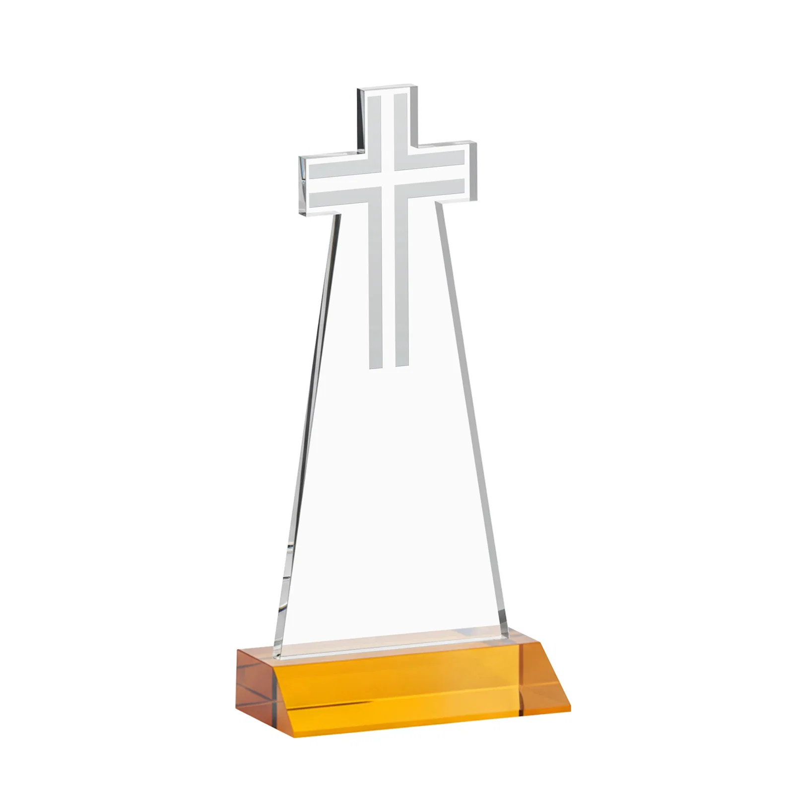 Custom Starfire Crystal Cut-Out Cross Award on Front-Mitered Base, with your logo for dealer and partner awards