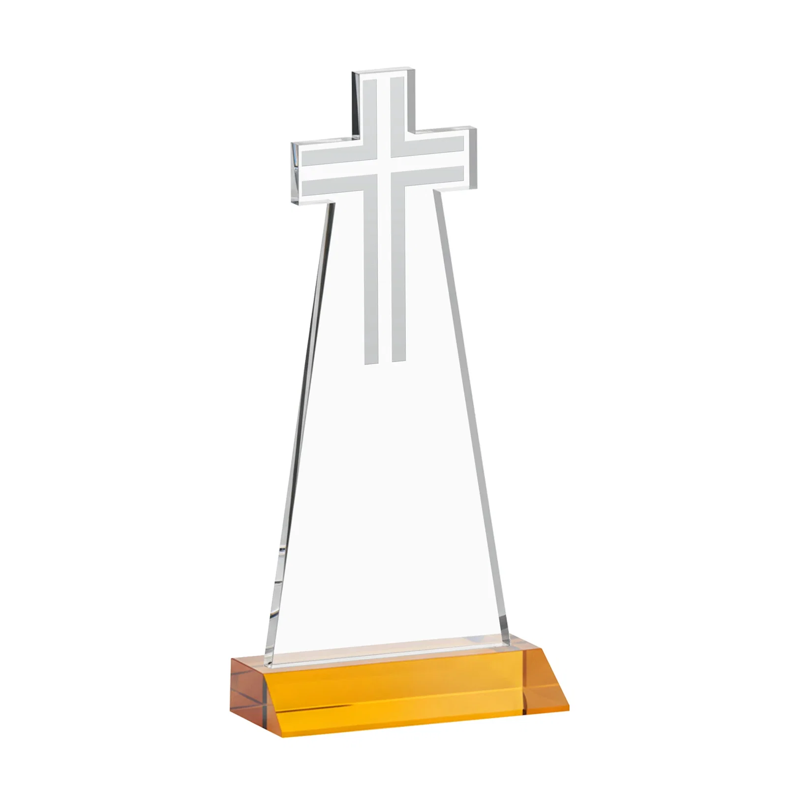 Custom Starfire Crystal Cut-Out Cross Award on Front-Mitered Base, with your logo for company anniversary events