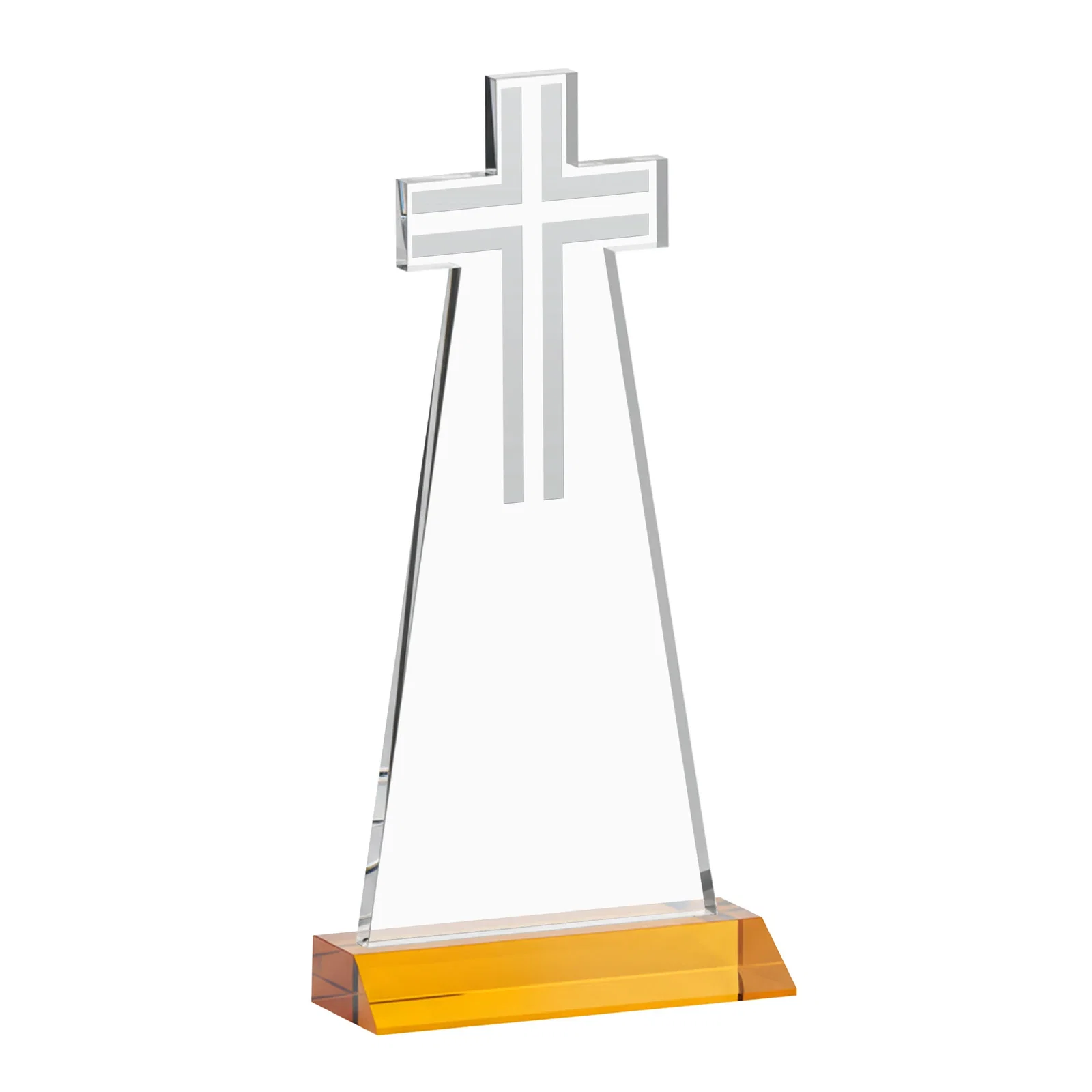 Personalized Starfire Crystal Cut-Out Cross Award on Front-Mitered Base, with your logo for employee recognition