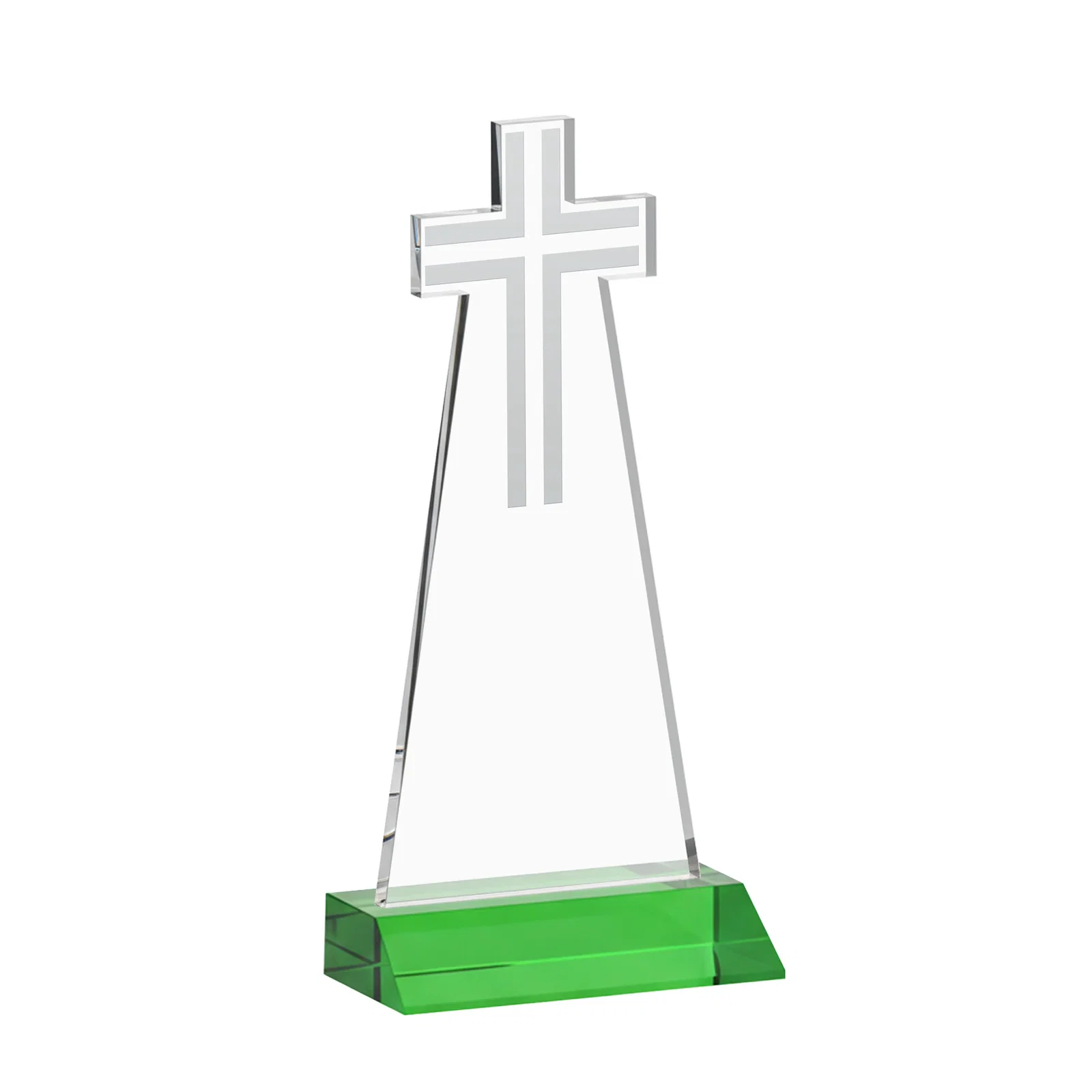 Personalized Starfire Crystal Cut-Out Cross Award on Front-Mitered Base, with your logo for corporate award ceremonies