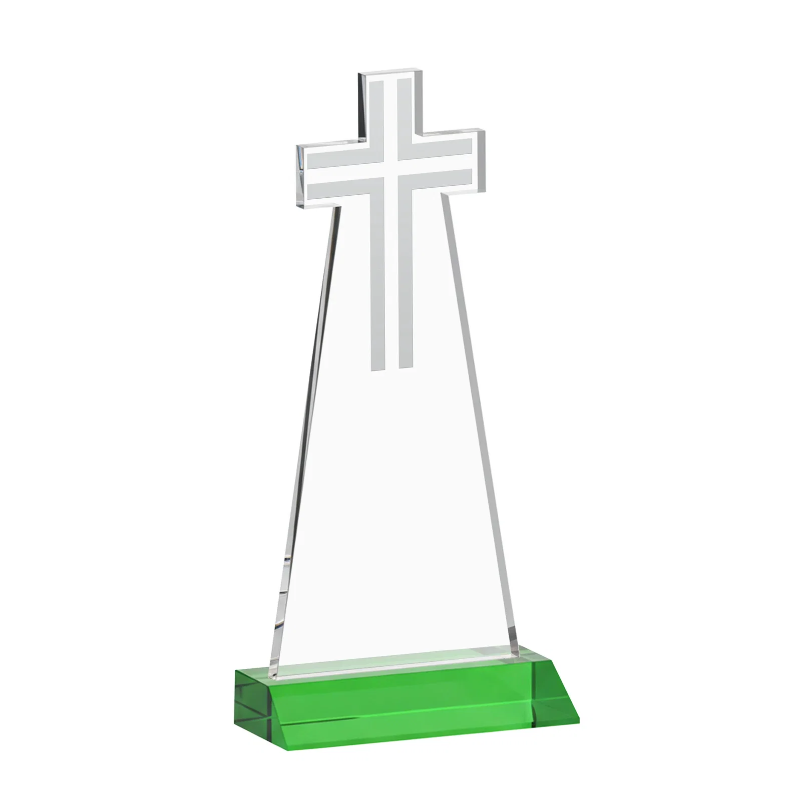 Personalized Starfire Crystal Cut-Out Cross Award on Front-Mitered Base, with your logo for service anniversary gifts